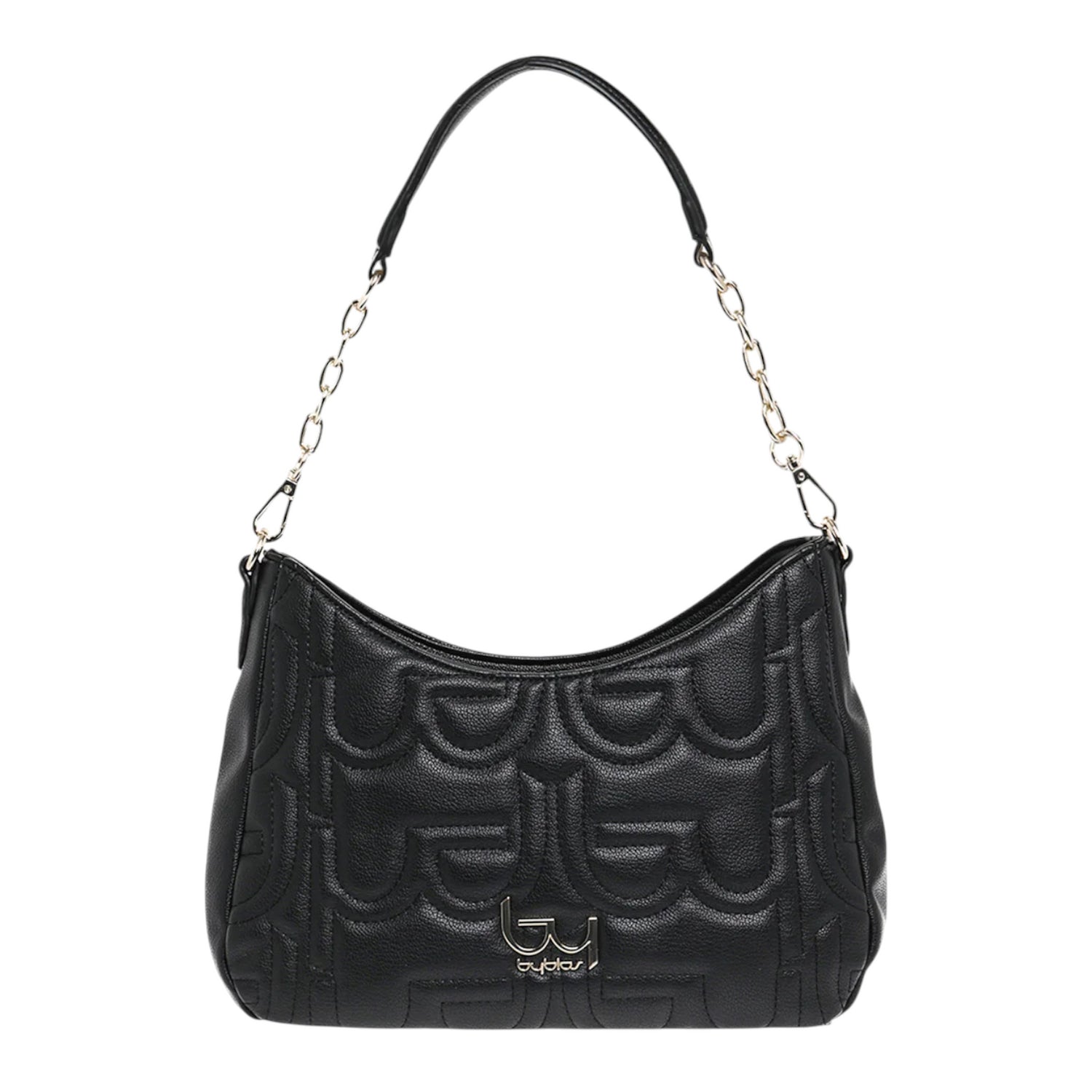 By Byblos Borsa a Spalla Piccola Donna in Ecopelle Nera con Tracolla e Stampa Logata