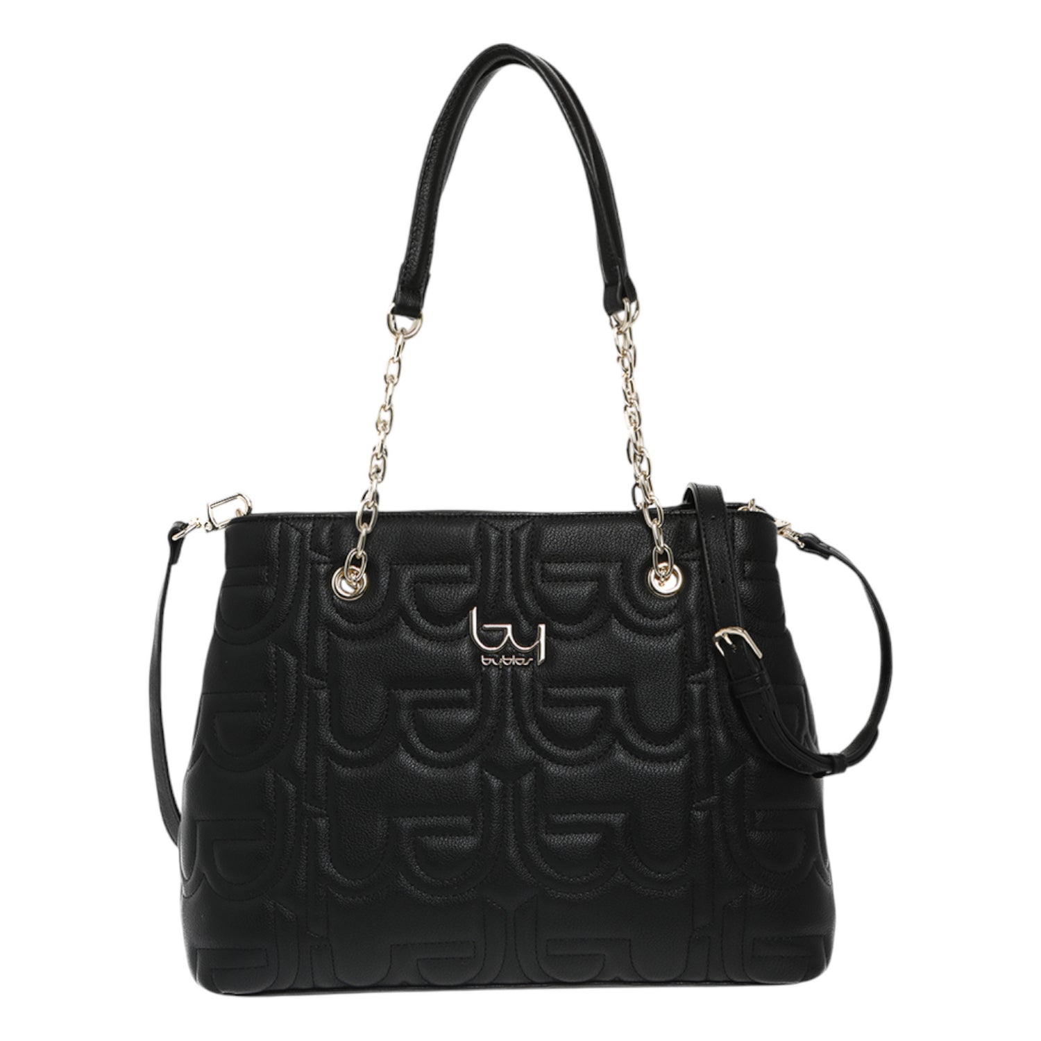 By Byblos Borsa a Spalla Donna in Ecopelle Nera Trapuntata con Doppio Scomparto