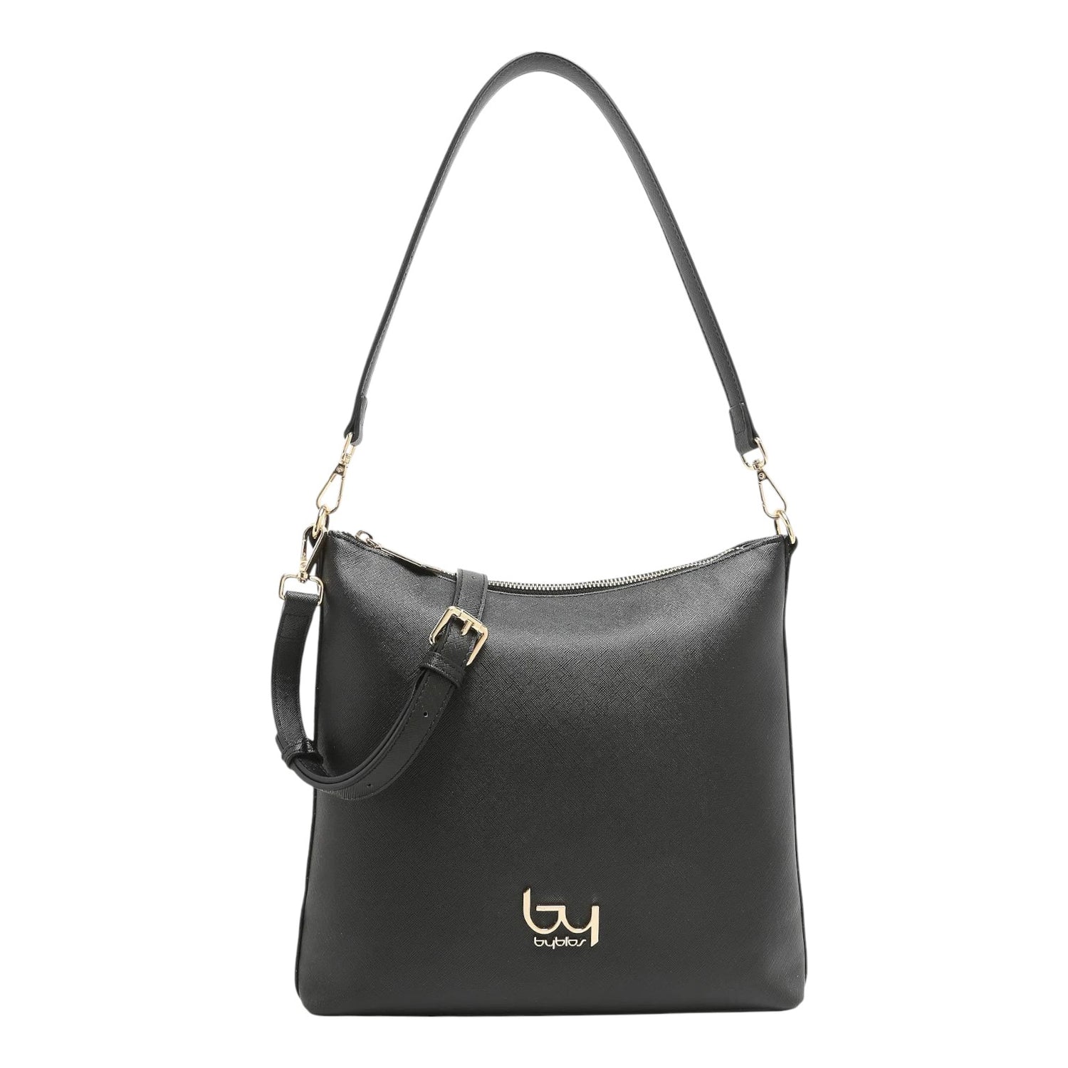 By Byblos Borsa a Spalla Donna in Saffiano Nero con Manico e Tracolla