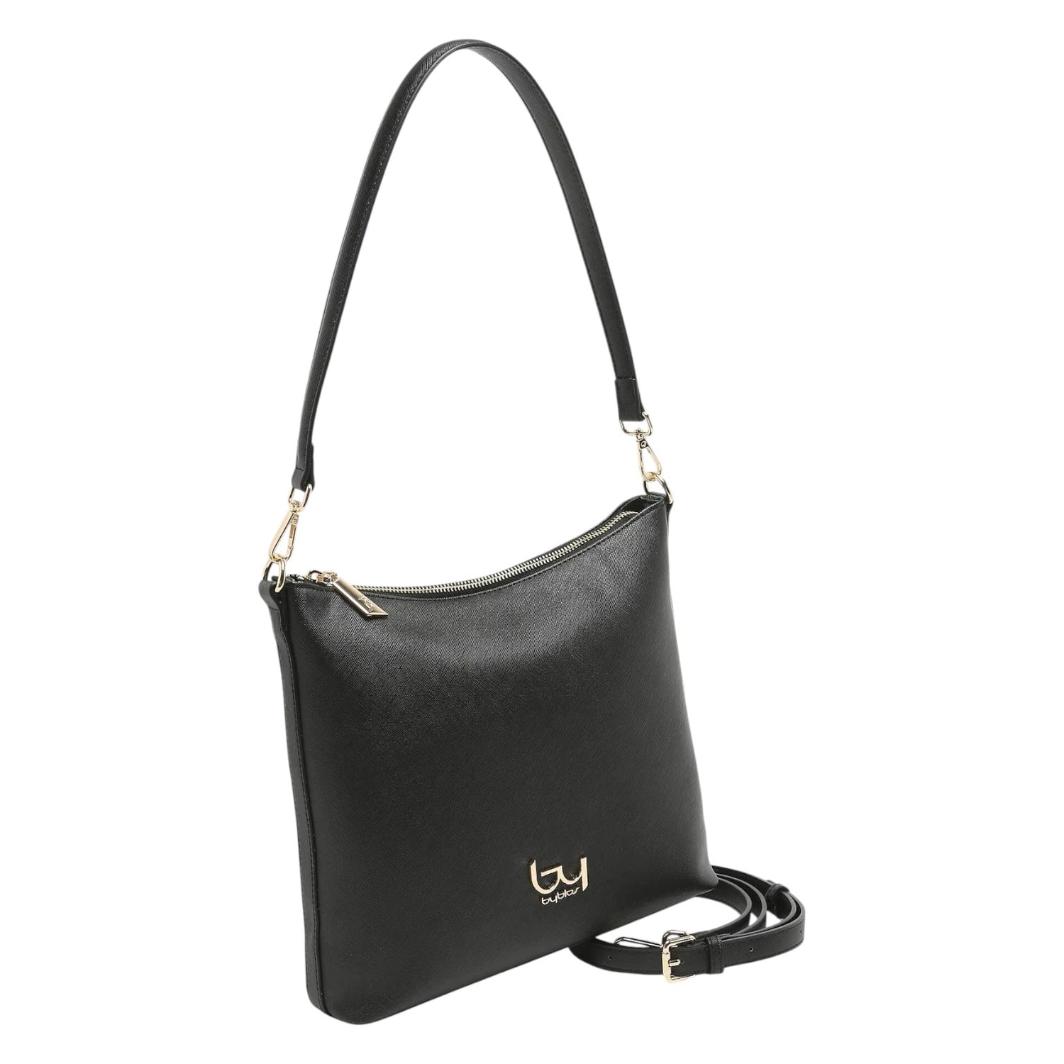 By Byblos Borsa a Spalla Donna in Saffiano Nero con Manico e Tracolla