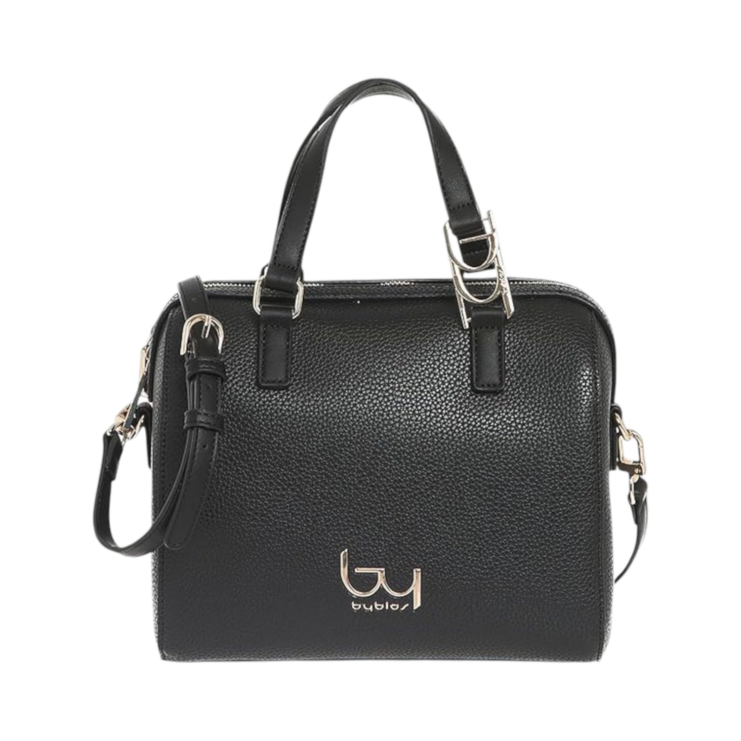 By Byblos Bauletto Donna in Ecopelle Nera Martellata con Dettaglio Oro e Tracolla