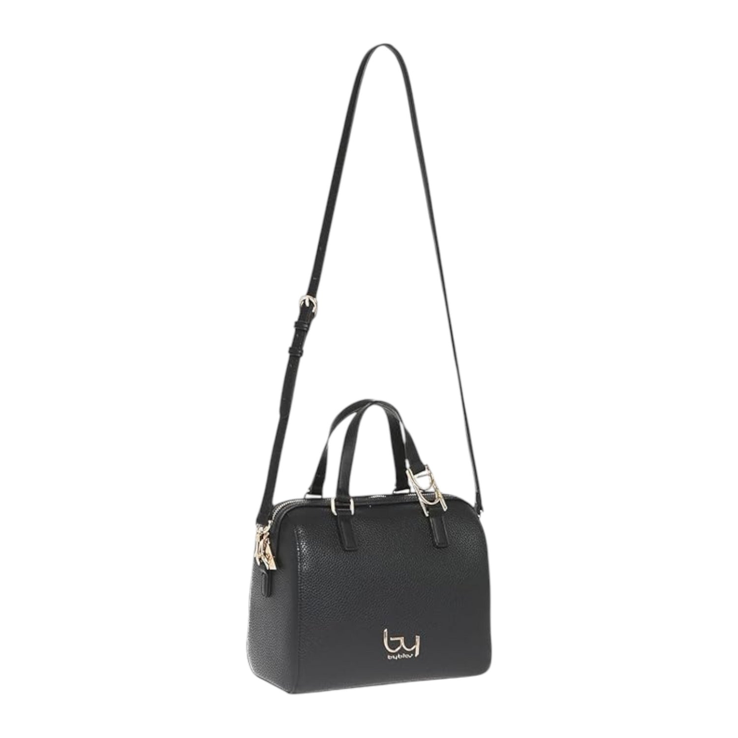 By Byblos Bauletto Donna in Ecopelle Nera Martellata con Dettaglio Oro e Tracolla