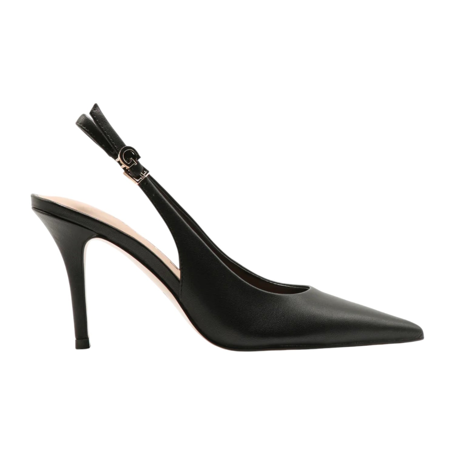 Guess Chanelle Donna in Pelle Nera con Cinturino Logato e Tacco a Stiletto Alto 100mm