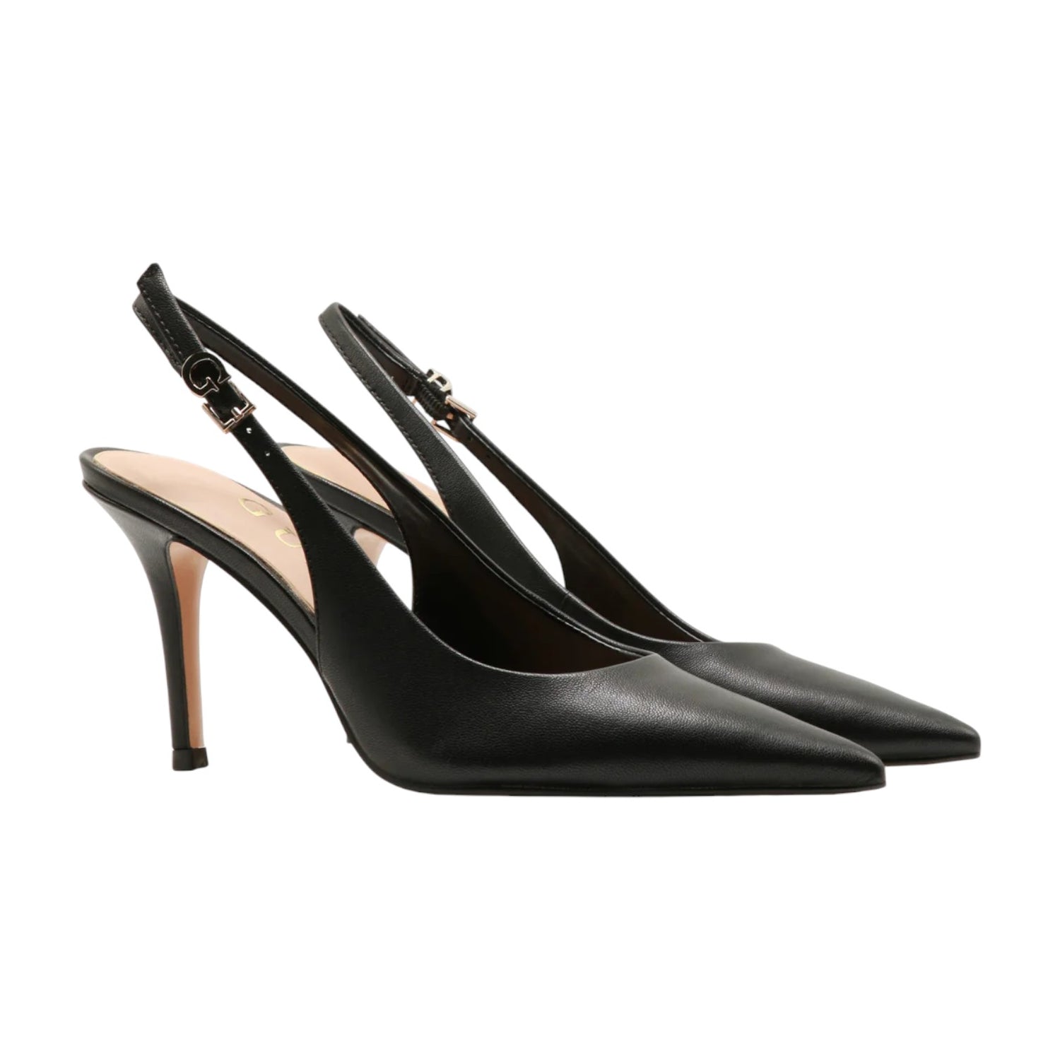 Guess Chanelle Donna in Pelle Nera con Cinturino Logato e Tacco a Stiletto Alto 100mm