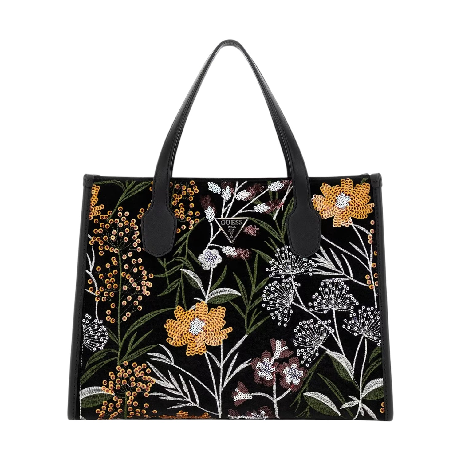 Guess Borsa a Mano Zalina Donna con Ricami in Velluto Nero con Tracolla