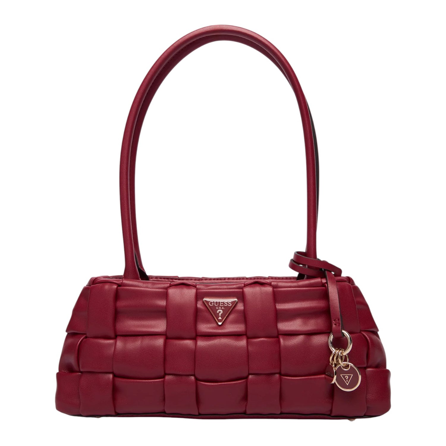 Guess Borsa a Spalla Donna Marion in Ecopelle Intrecciata Rossa con Manici Lunghi