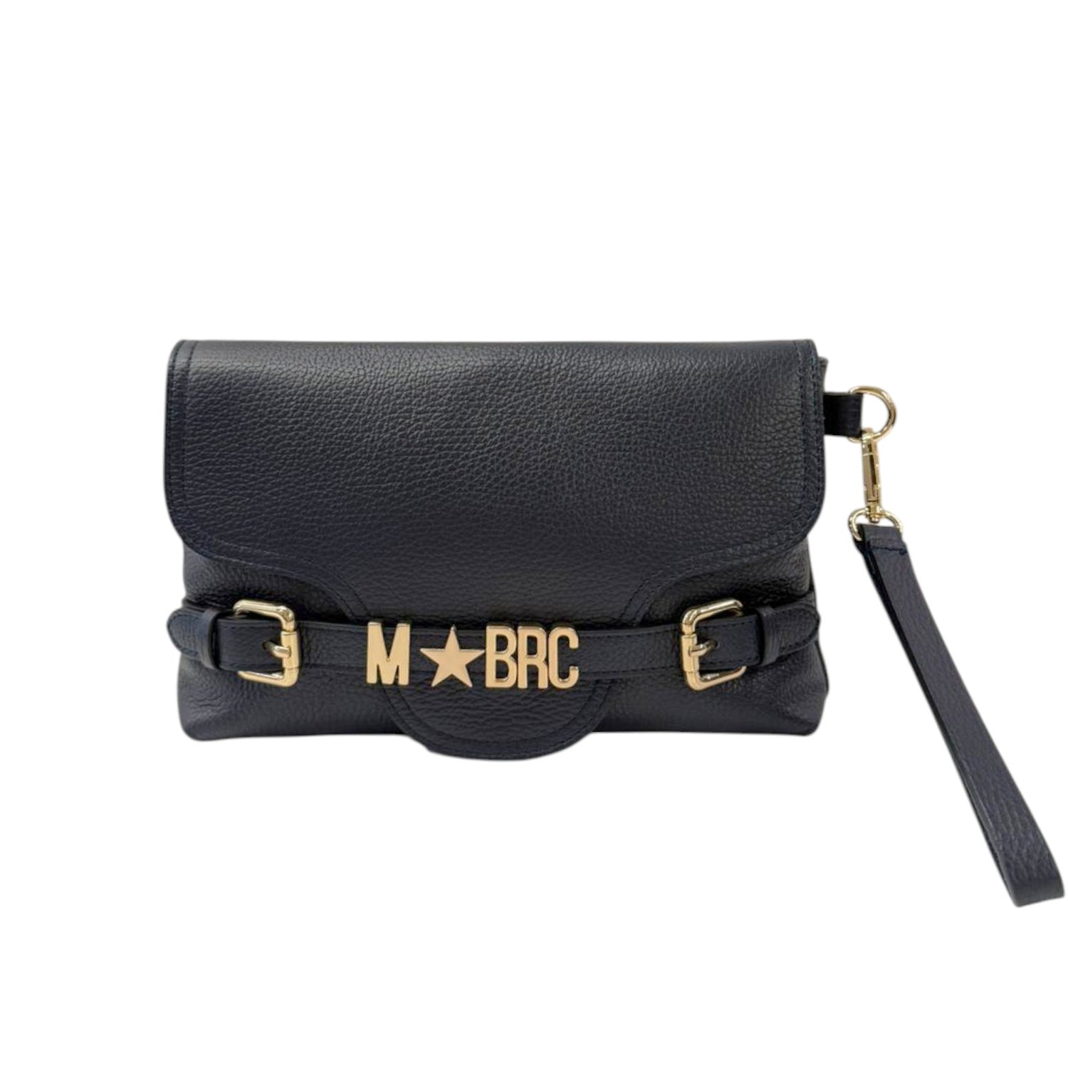 M Brc Pochette Donna Linea Lettering in Pelle Blu con Polsino