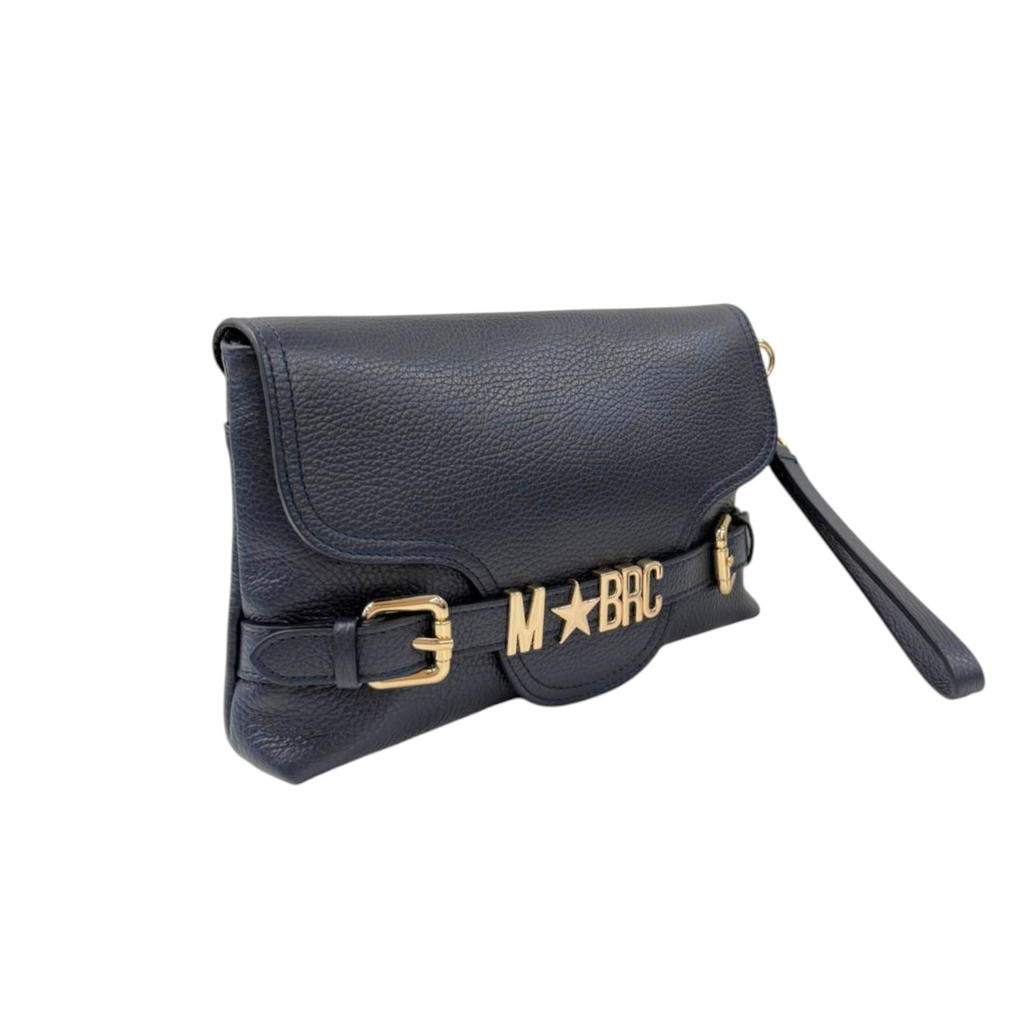 M Brc Pochette Donna Linea Lettering in Pelle Blu con Polsino