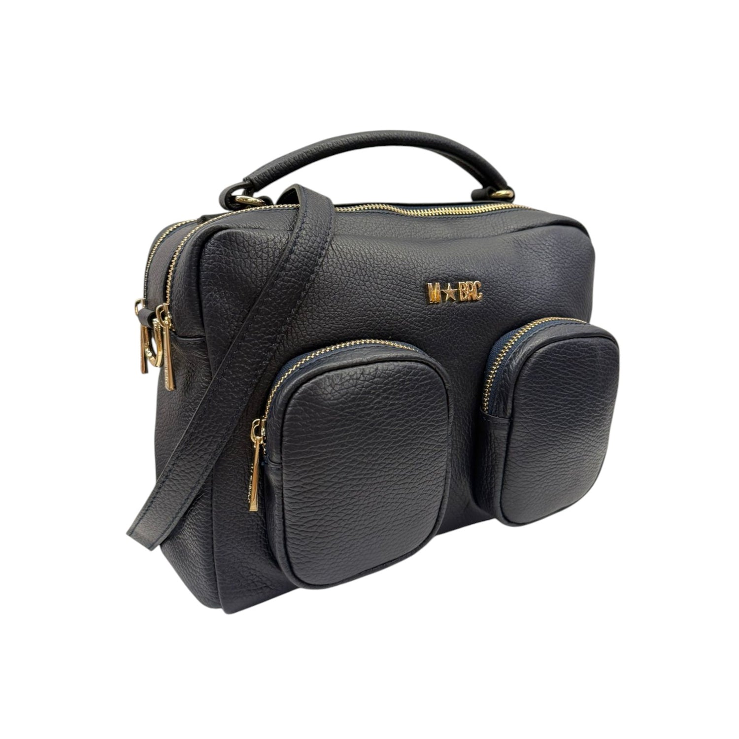 M Brc Borsa a Mano Media Donna Linea Voyager in Pelle Blu con Tasconi e Tracolla Regolabile