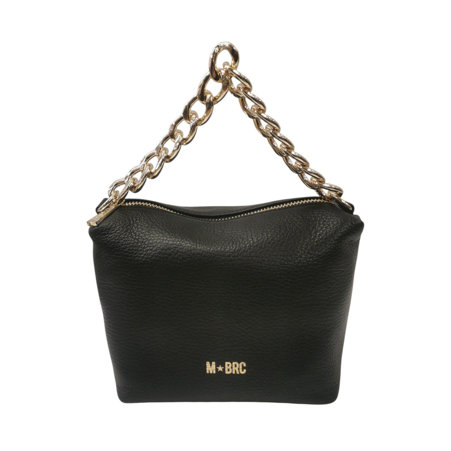 M Brc Borsa a Mano Donna in Pelle Nera Linea Jolly con Metalleria Oro
