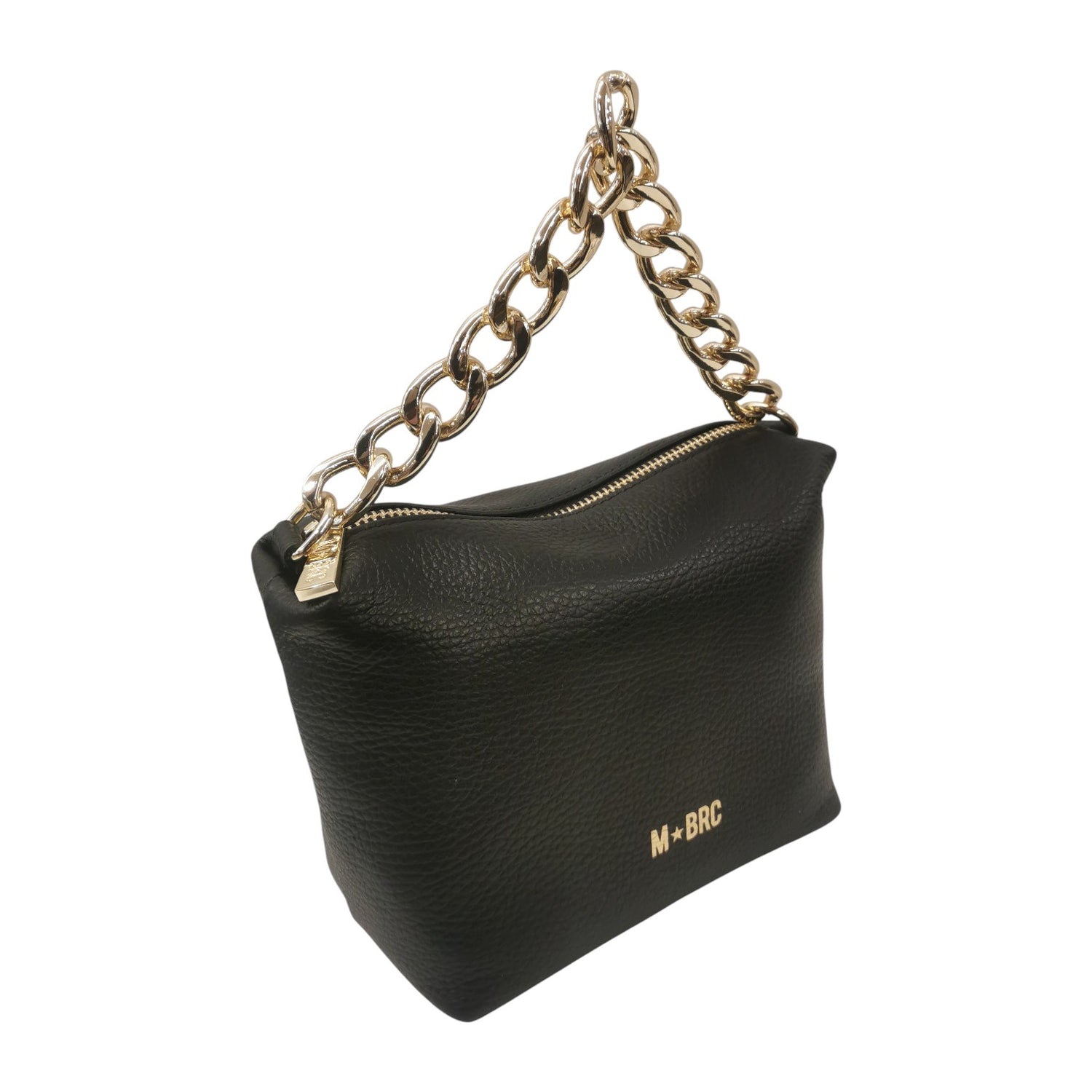 M Brc Borsa a Mano Donna in Pelle Nera Linea Jolly con Metalleria Oro