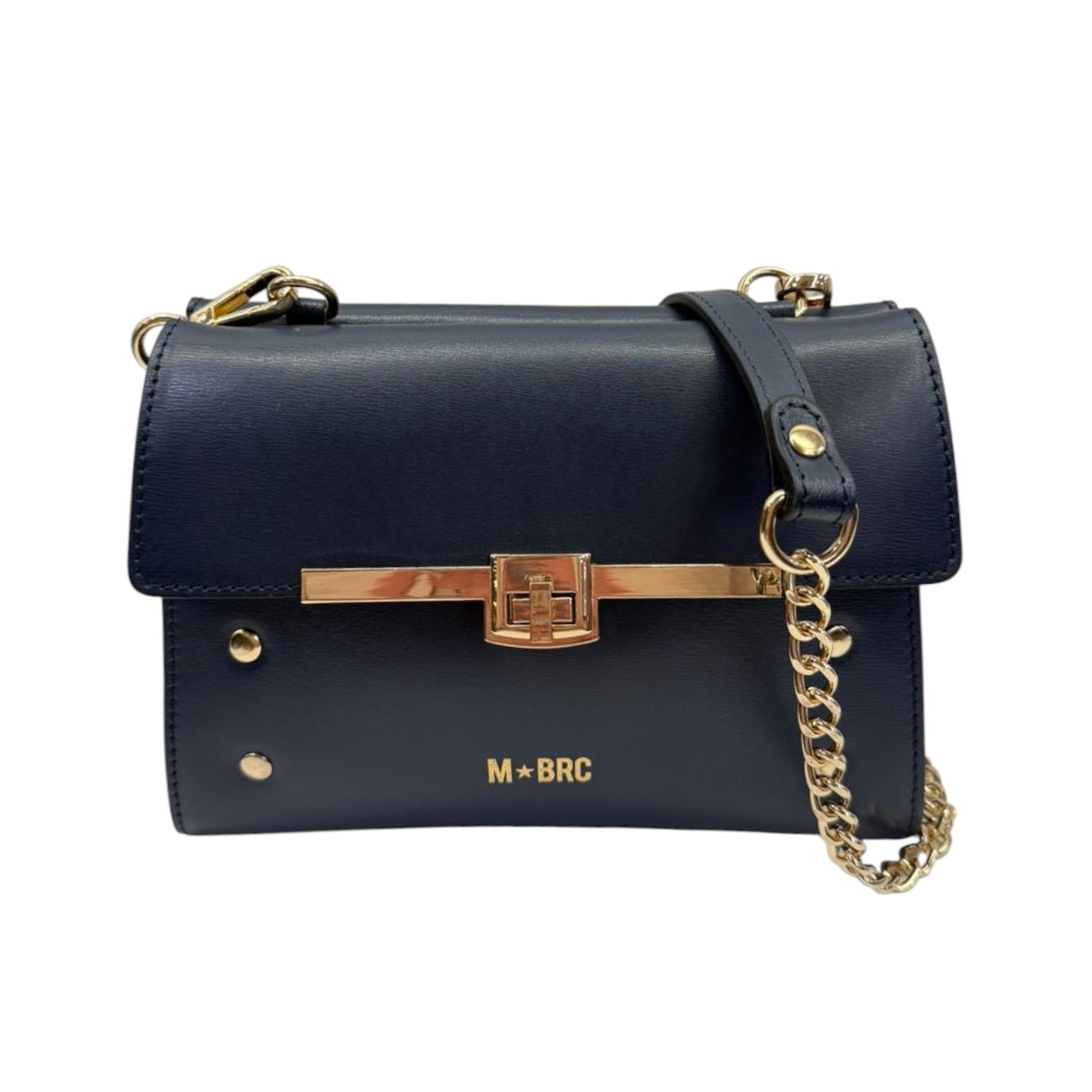 M Brc Borsa a Tracolla Donna Linea Kubica in Pelle Blu con Catena Oro