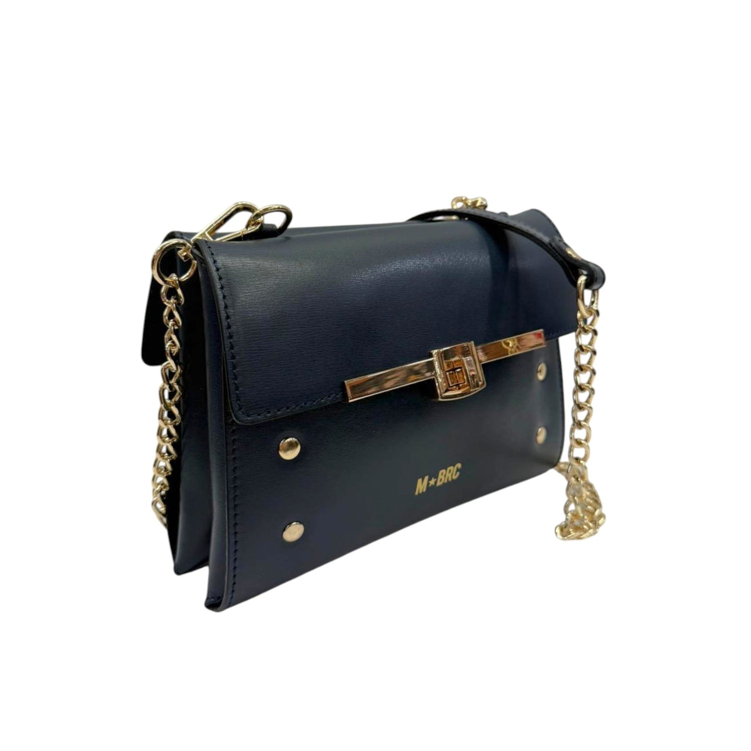 M Brc Borsa a Tracolla Donna Linea Kubica in Pelle Blu con Catena Oro