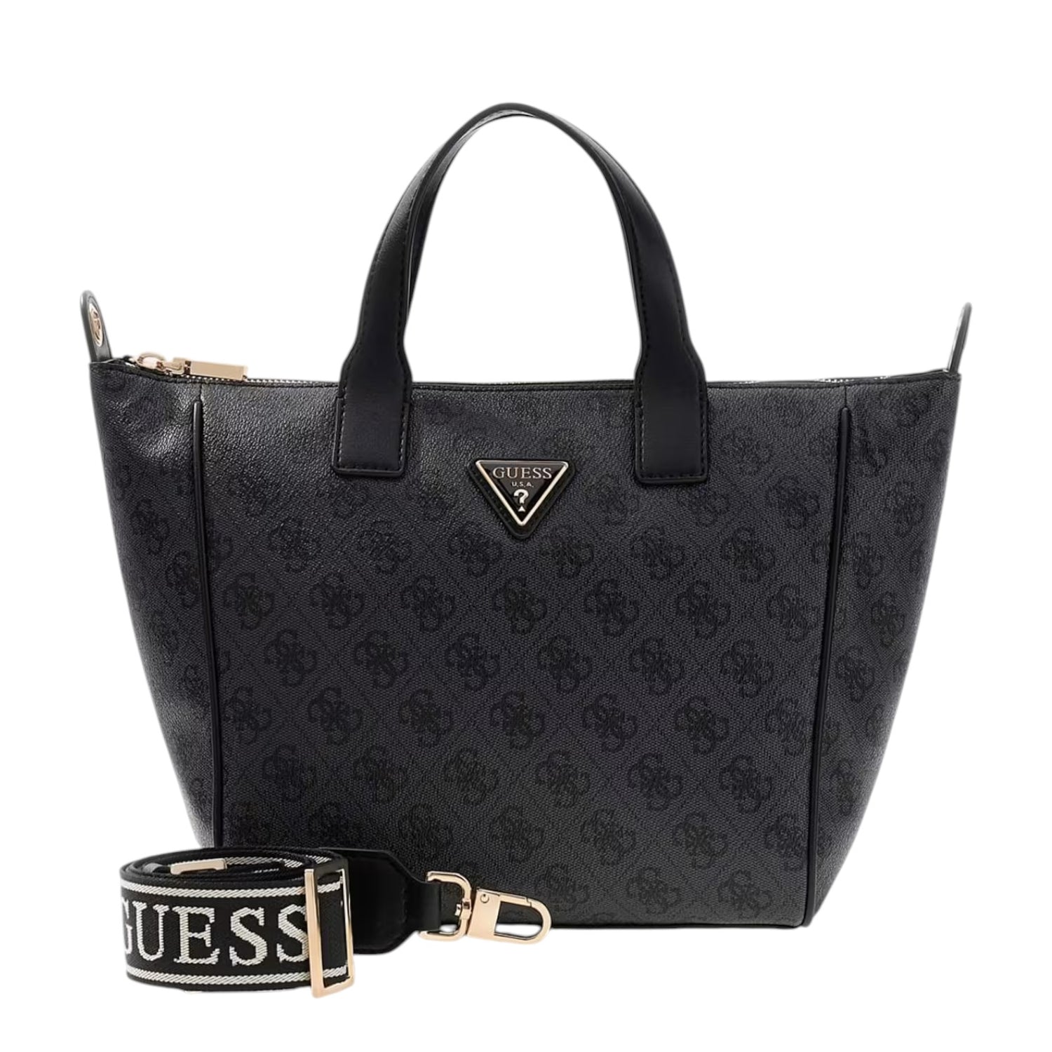 Guess Borsa a Mano Follie Donna in Ecopelle Nero Grigio 4G Logo