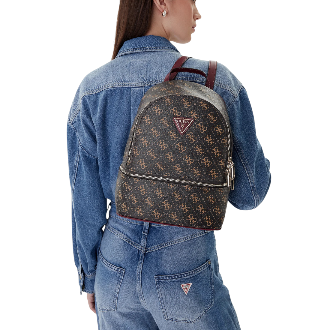 Guess Zaino Donna in Ecopelle Marrone 4G Logo All Over