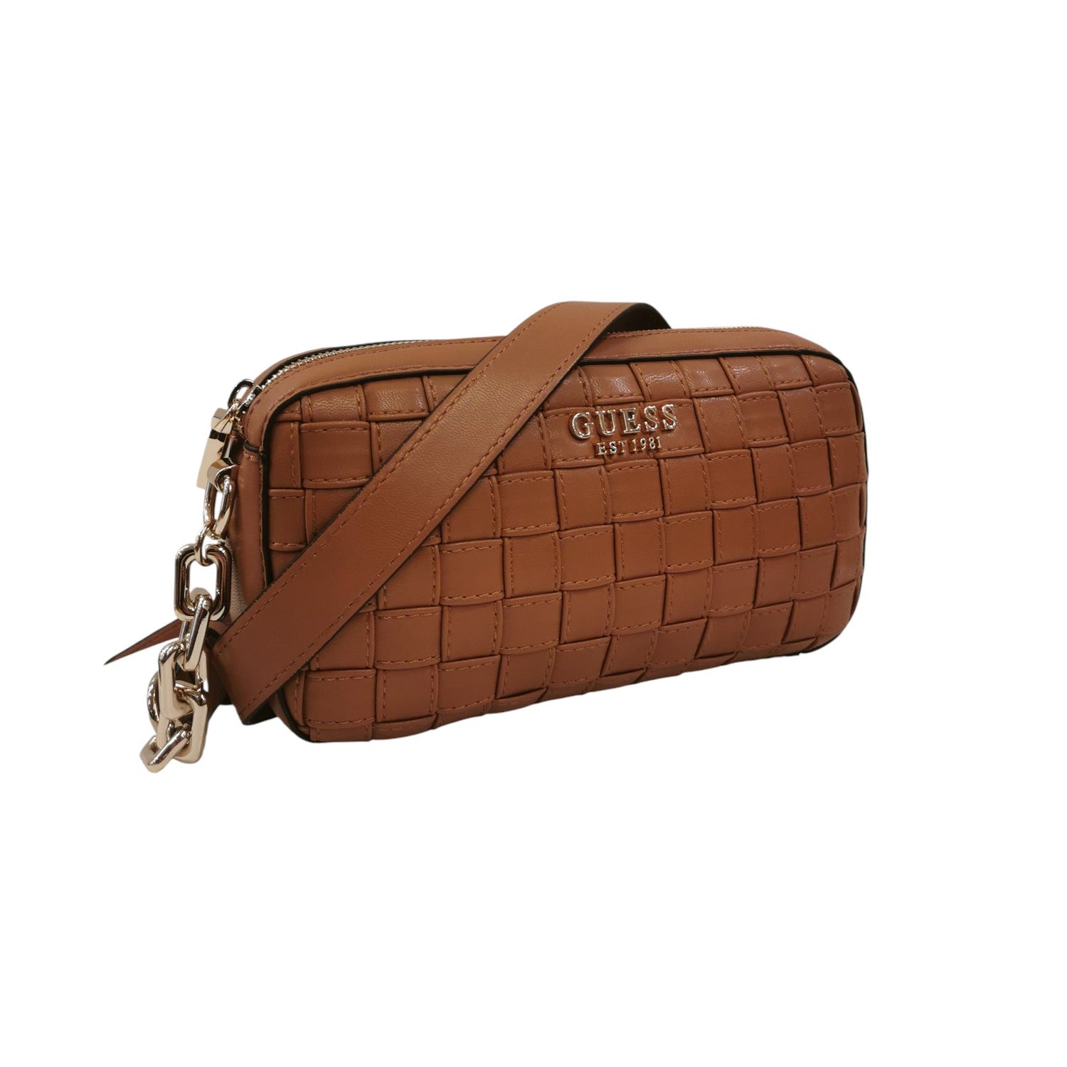 Guess Borsa a Tracolla Donna in Ecopelle Caramello Intrecciata