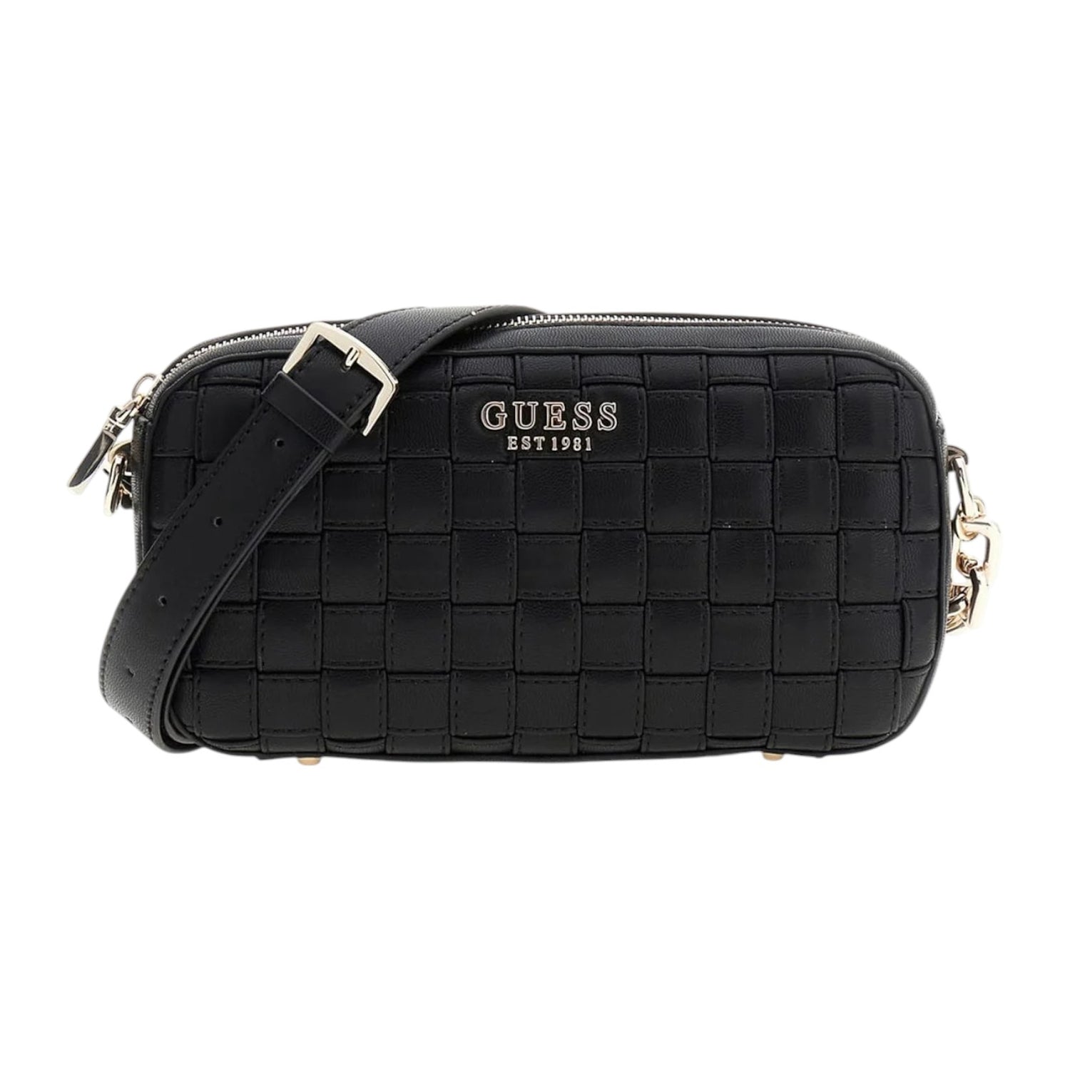 Guess Borsa a Tracolla Donna in Ecopelle Nera Intrecciata
