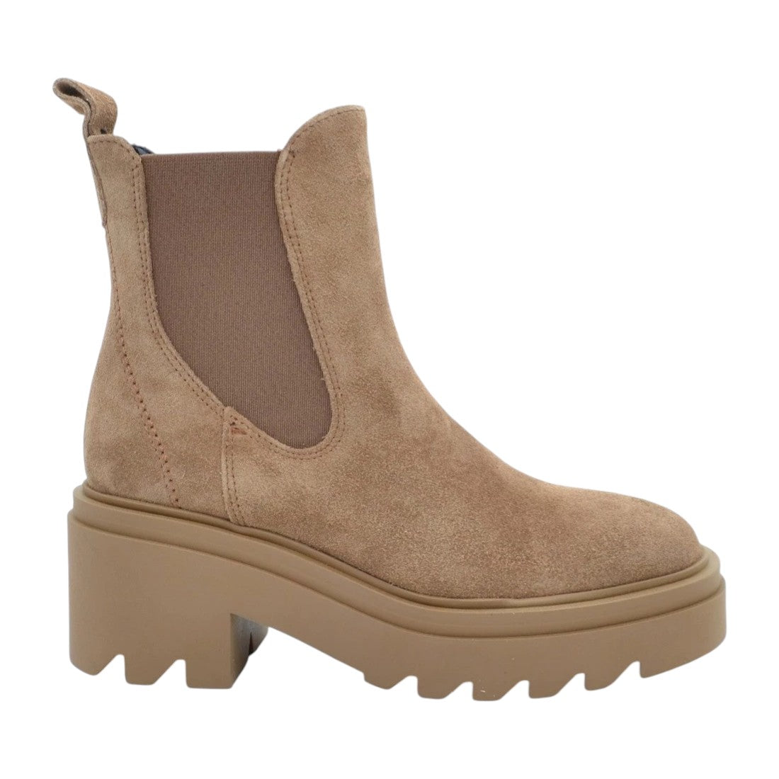 Francesco Brunelli Stivaletto Donna in Pelle Scamosciata Beige con Elastico Laterale e Tacco Largo Alto 70mm