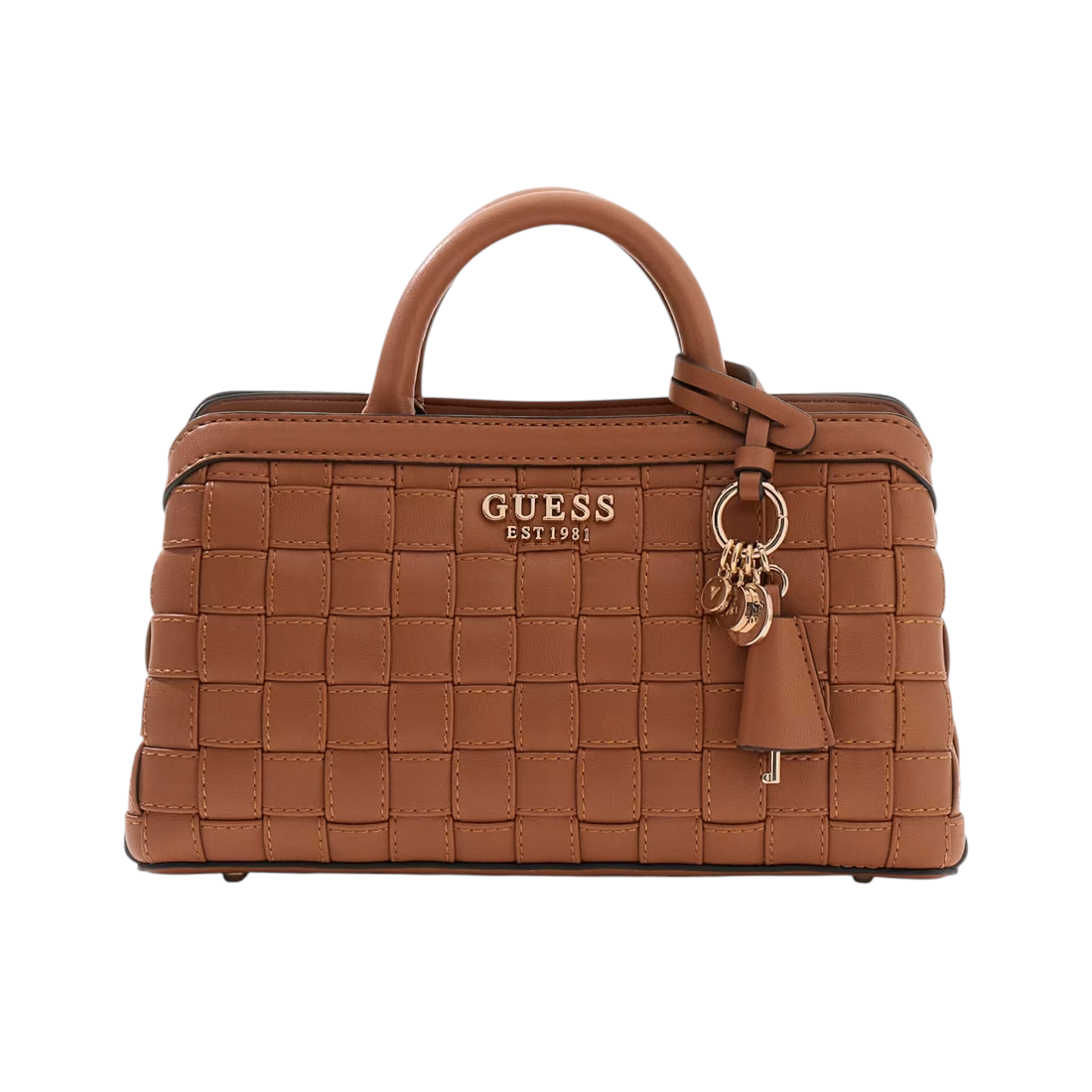 Guess Borsa a Mano Donna in Ecopelle Caramello Intrecciata Sandria con Tracolla