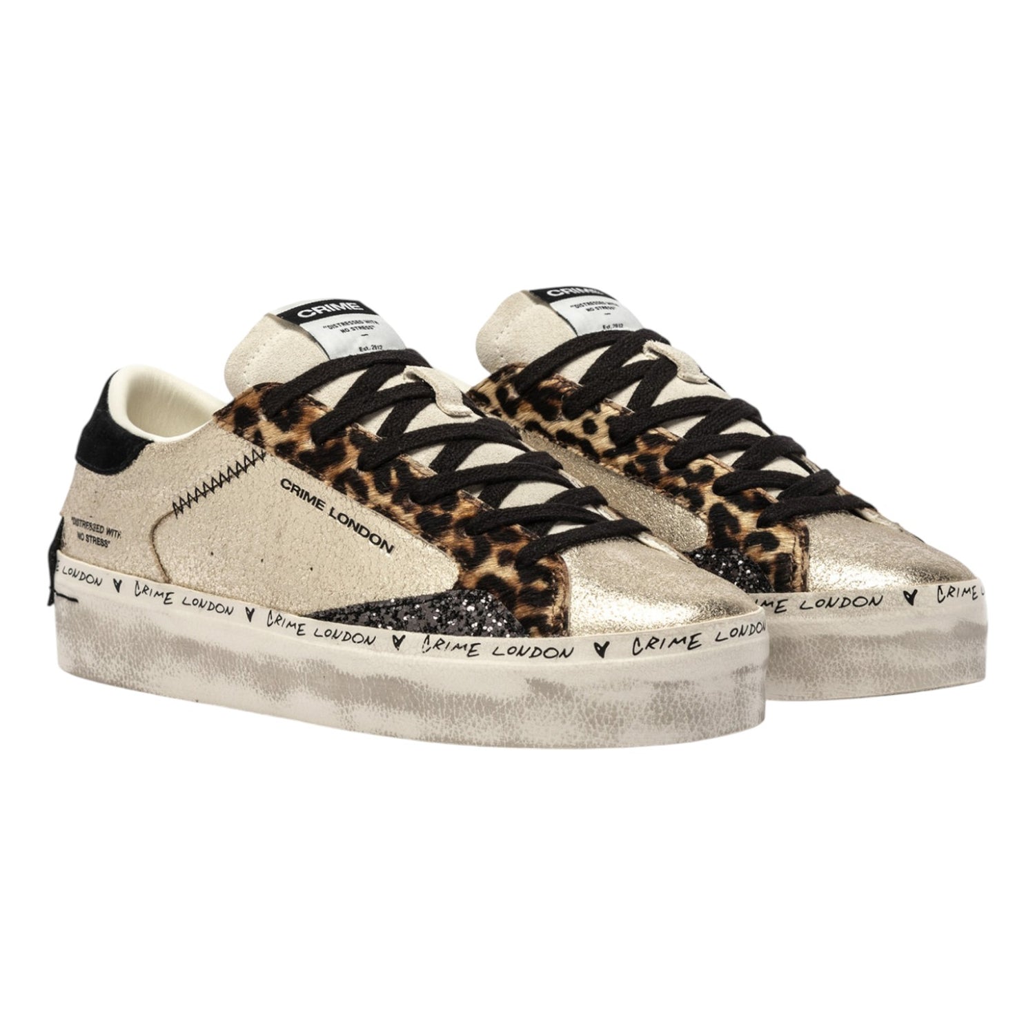 Crime London Sneakers Donna Platino Leopardato Distressed Platform Sweet Like Honey