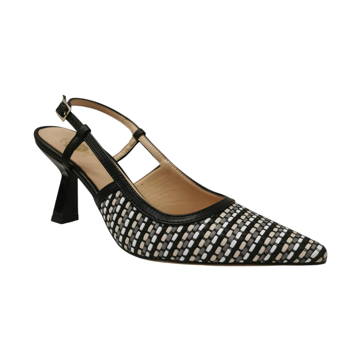 Scarpeborseonline Chanelle Donna in Raffia Nero Multi con Tacco a Rocchetto Alto 80mm