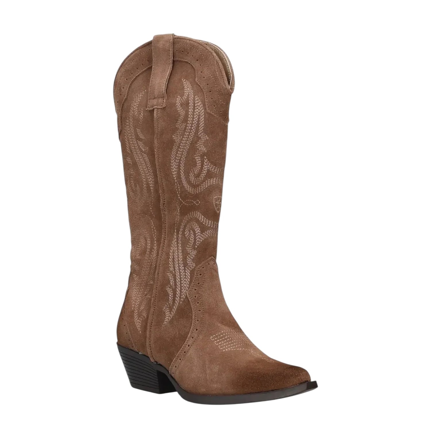 Ikaros Camperos Donna in Camoscio Tortora con Ricami e Tacco Largo Alto 50mm