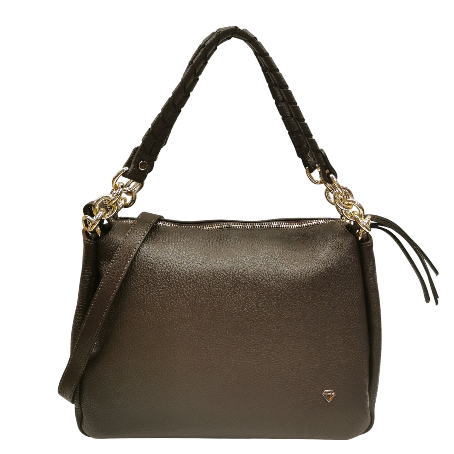 Caleidos Borsa a Spalla Donna in Pelle Marrone con Doppio Manico e Tracolla