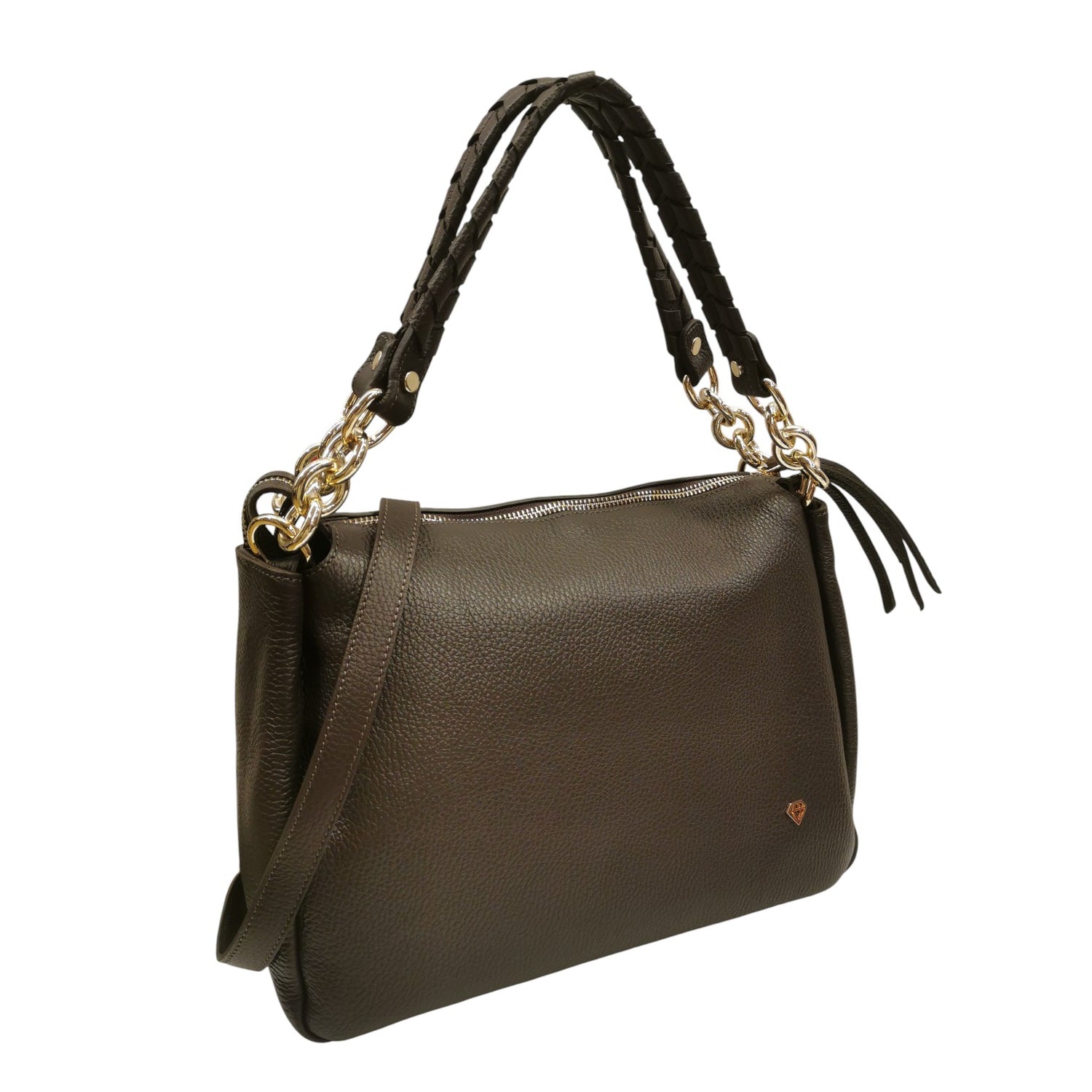 Caleidos Borsa a Spalla Donna in Pelle Marrone con Doppio Manico e Tracolla