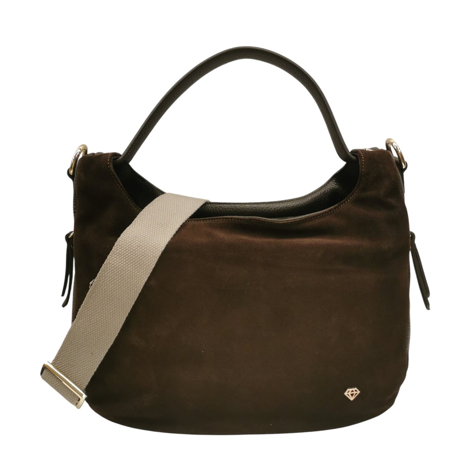 Caleidos Borsa a Spalla Media Donna in Camoscio e Pelle Marrone con Tracolla
