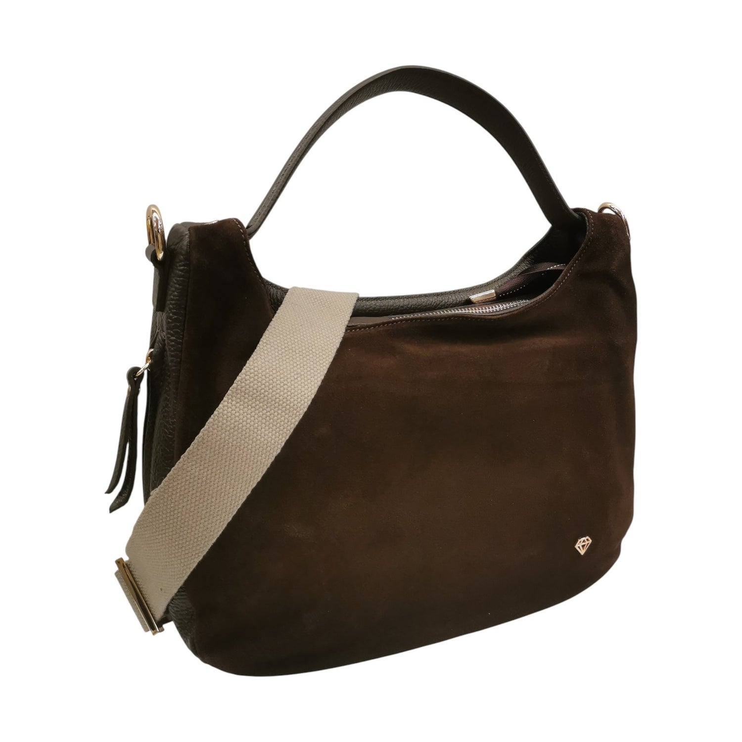 Caleidos Borsa a Spalla Media Donna in Camoscio e Pelle Marrone con Tracolla