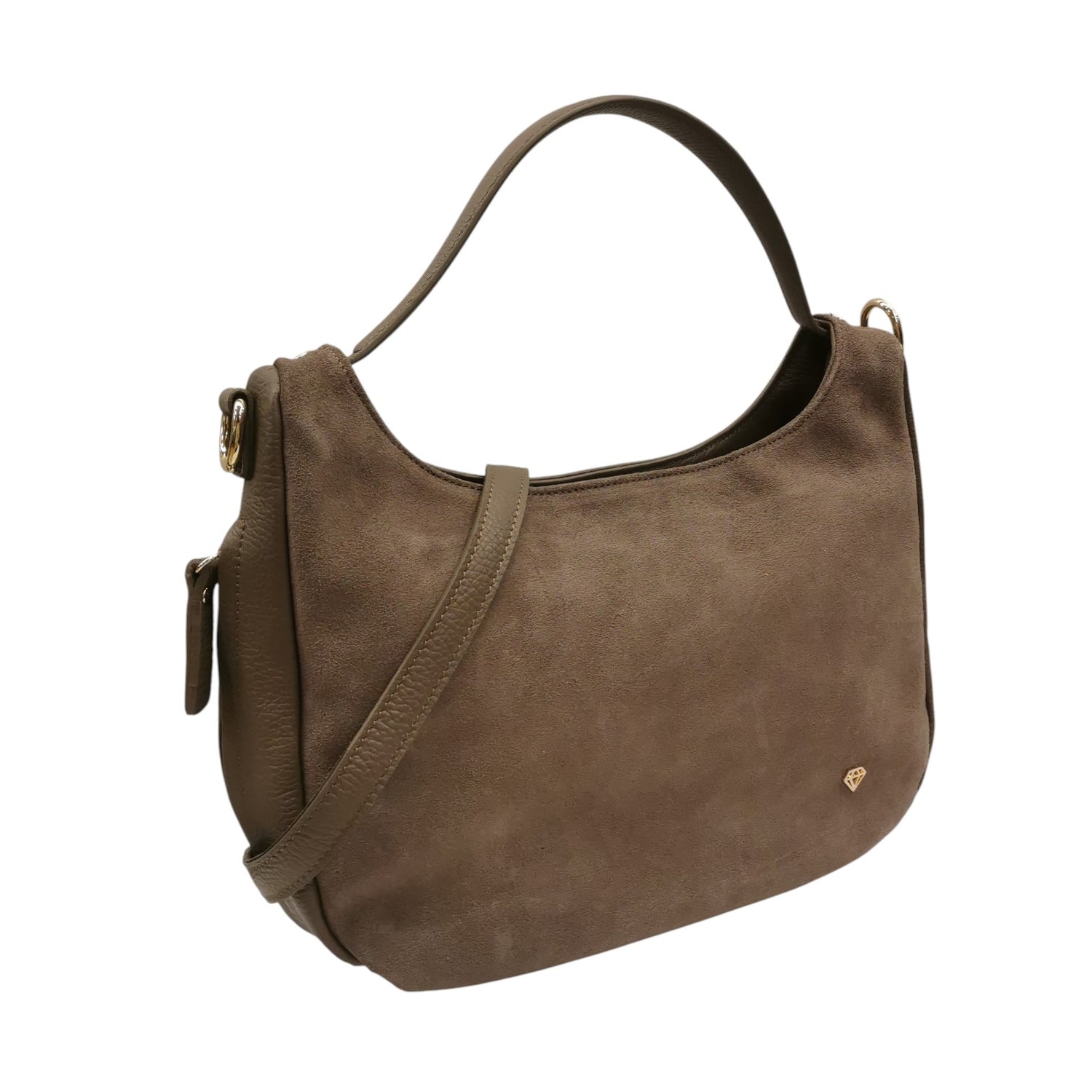 Caleidos Borsa a Spalla Media Donna in Camoscio e Pelle Tortora con Tracolla