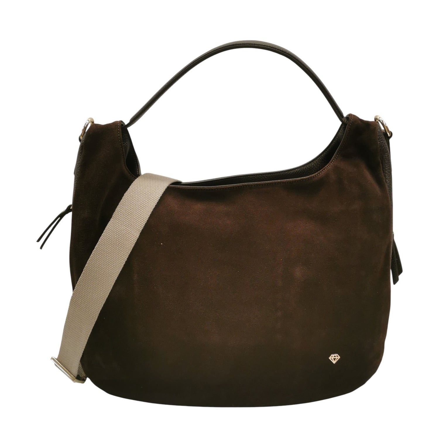 Caleidos Borsa a Spalla Grande Donna in Camoscio e Pelle Marrone con Tracolla
