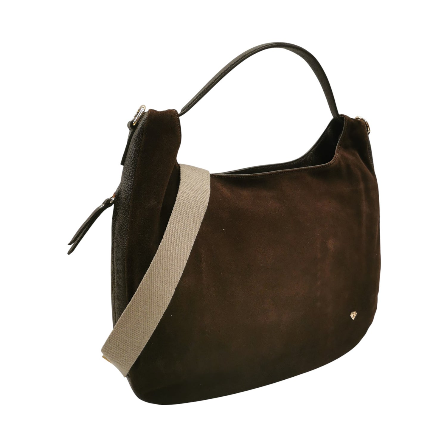 Caleidos Borsa a Spalla Grande Donna in Camoscio e Pelle Marrone con Tracolla