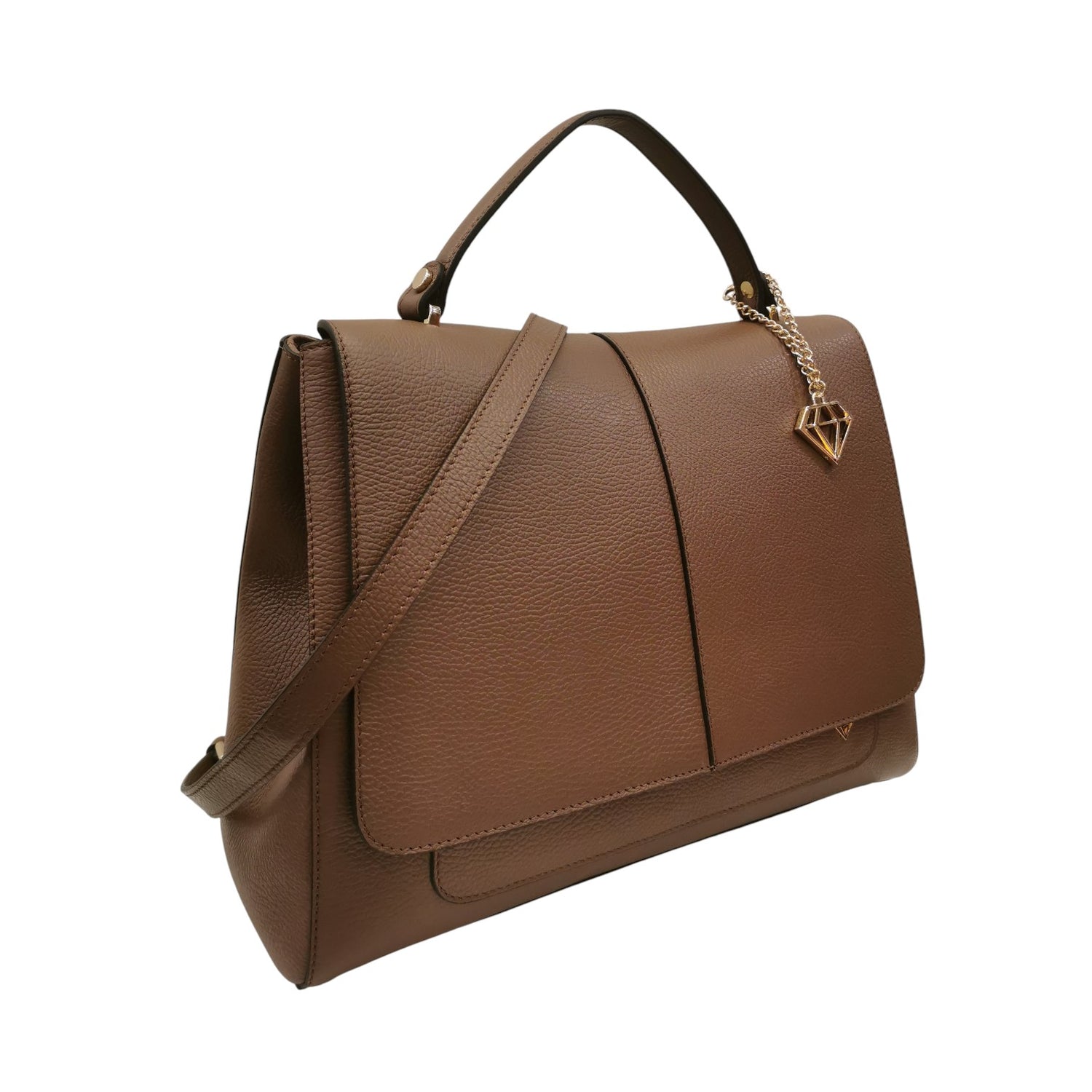 Caleidos Borsa a Mano Rigida Donna in Pelle Castoro con Tracolla