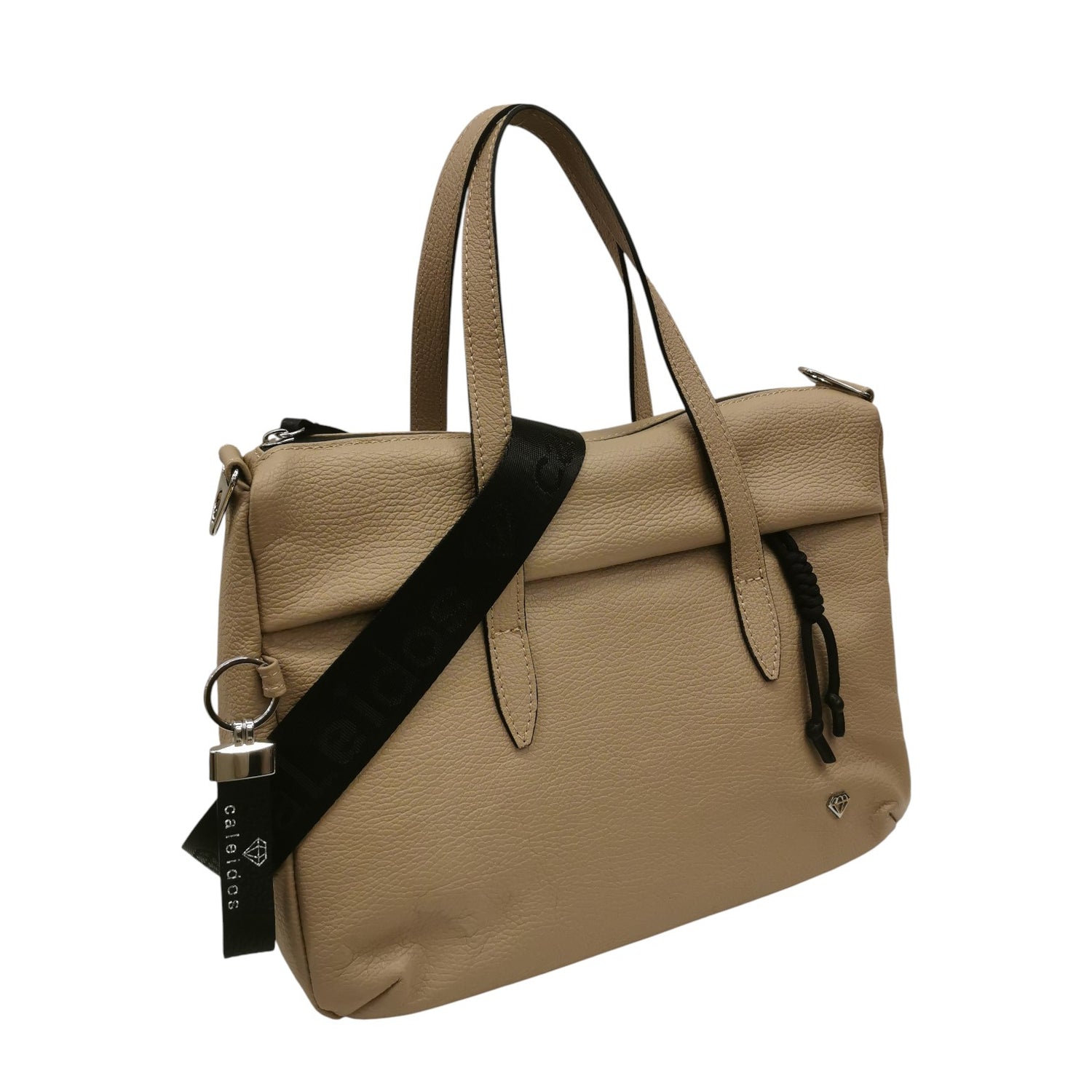 Caleidos Borsa a Mano Grande Donna in Pelle Marmo con Tracolla Nera in Tessuto