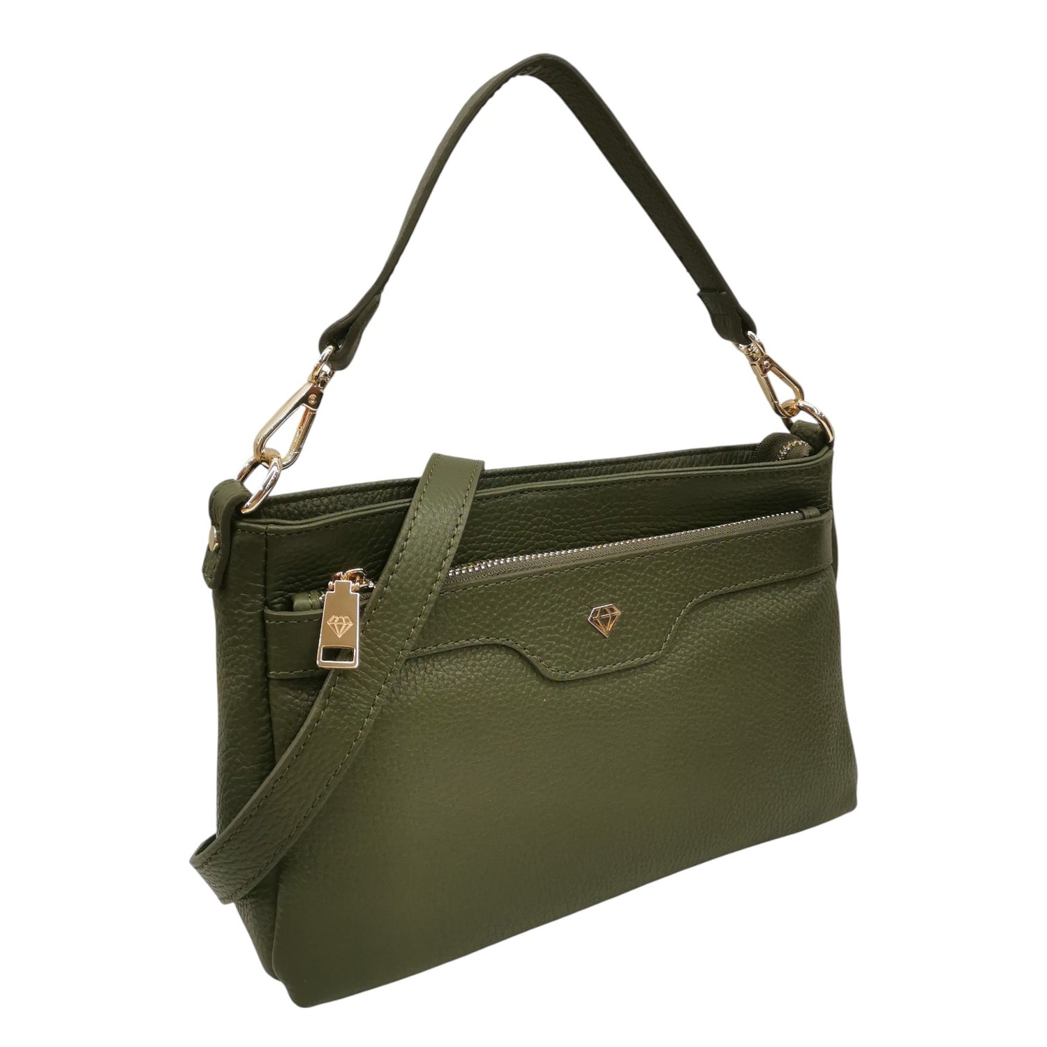 Caleidos Tracolla Donna in Pelle Martellata Foresta con Manico