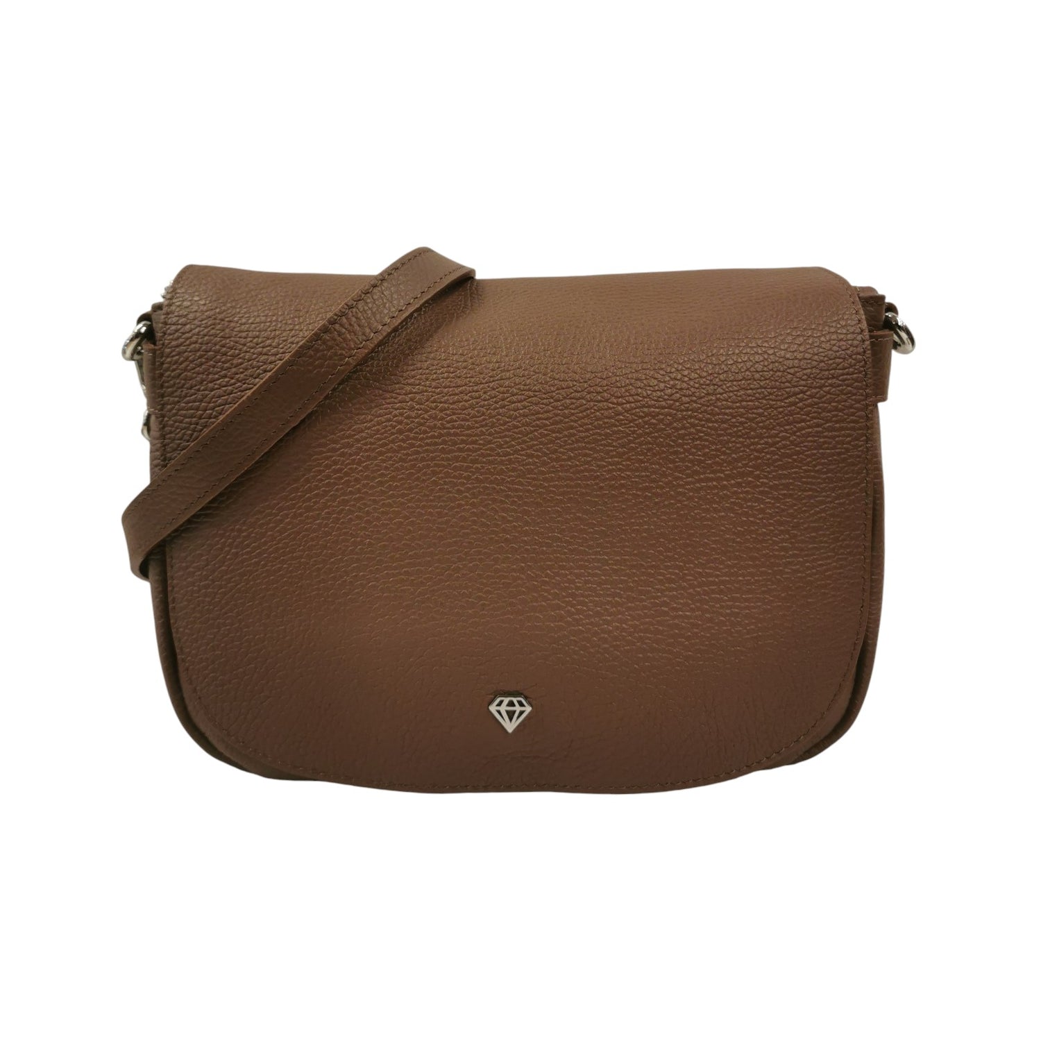 Caleidos Tracolla Donna in Pelle Martellata Castoro con Logo Frontale