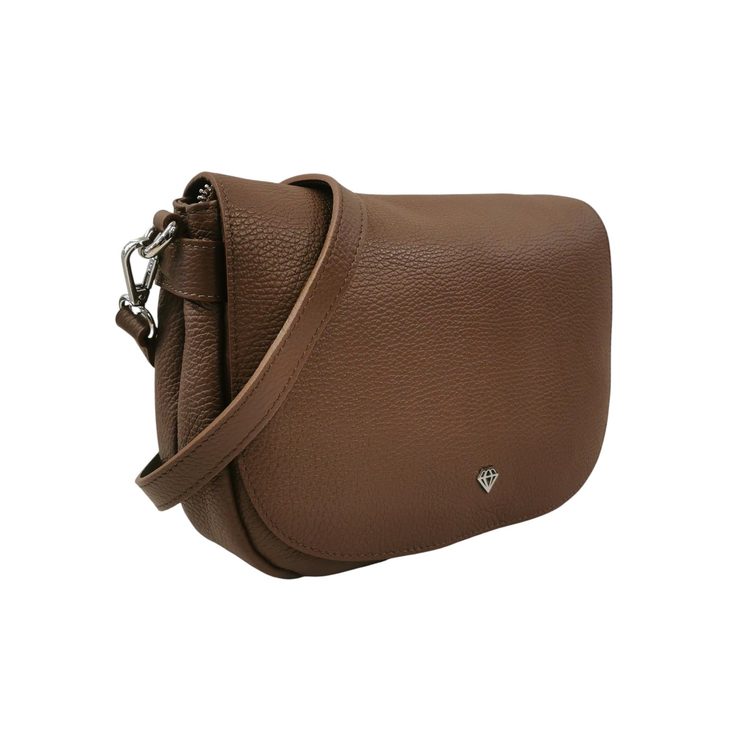 Caleidos Tracolla Donna in Pelle Martellata Castoro con Logo Frontale