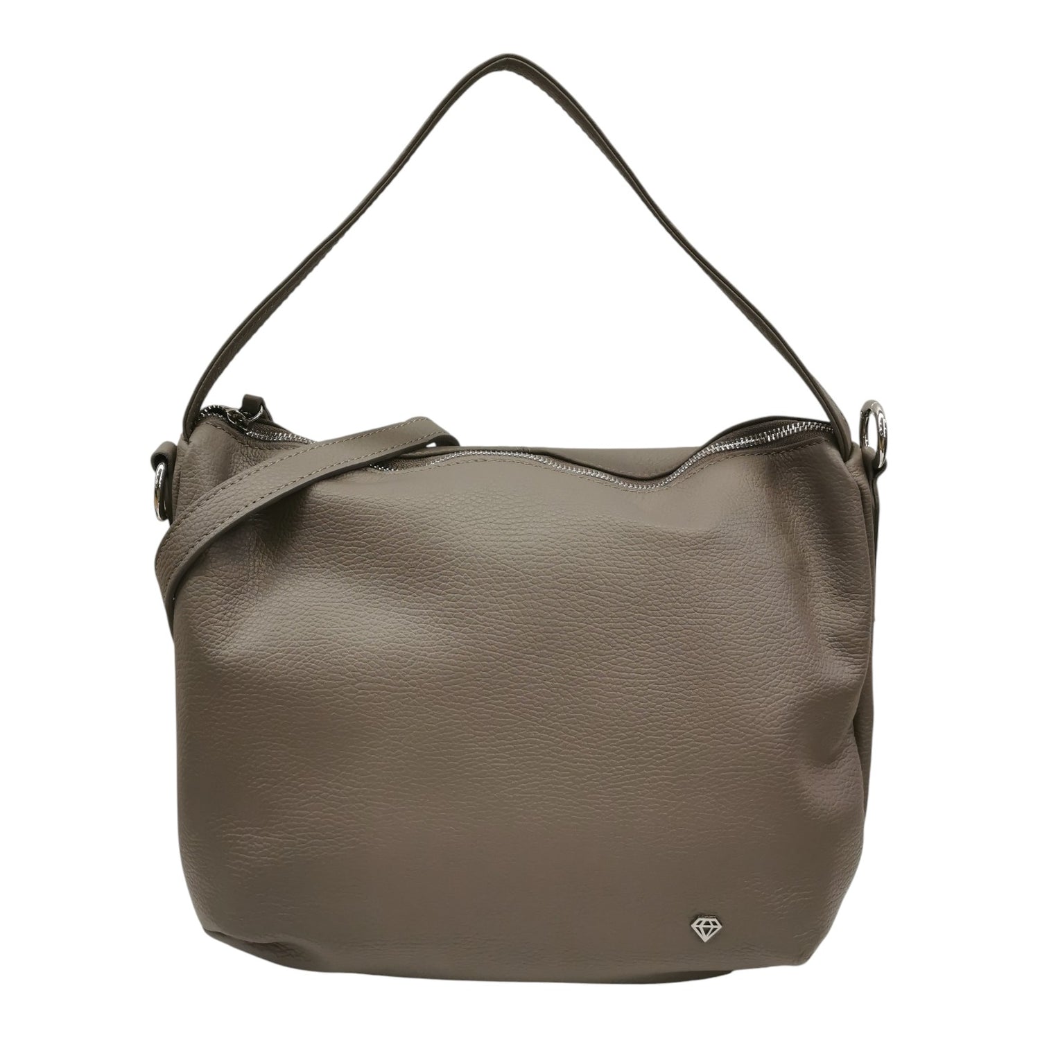 Caleidos Borsa a Spalla Donna in Morbida Pelle Martellata Nebbia con Tracolla