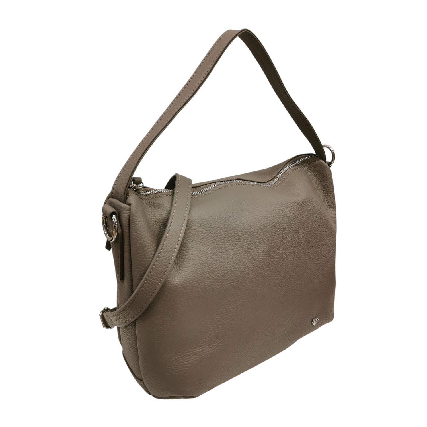Caleidos Borsa a Spalla Donna in Morbida Pelle Martellata Nebbia con Tracolla
