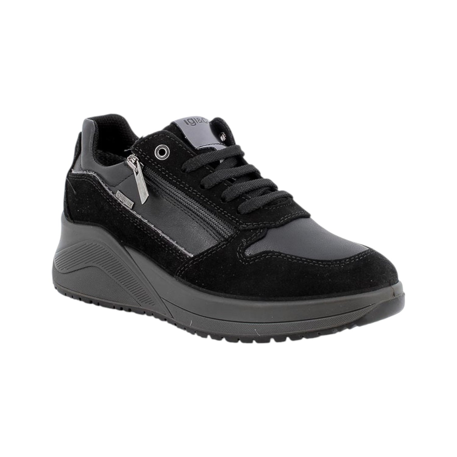 Igi&Co Sneakers Donna in Pelle e Camoscio Nera Gore-Tex con Lacci e Zip