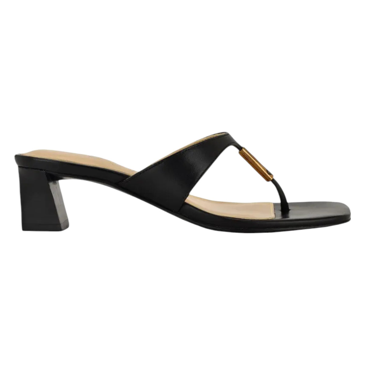 Guess Infradito Donna in Pelle Nera con Tacco Largo Alto 50mm