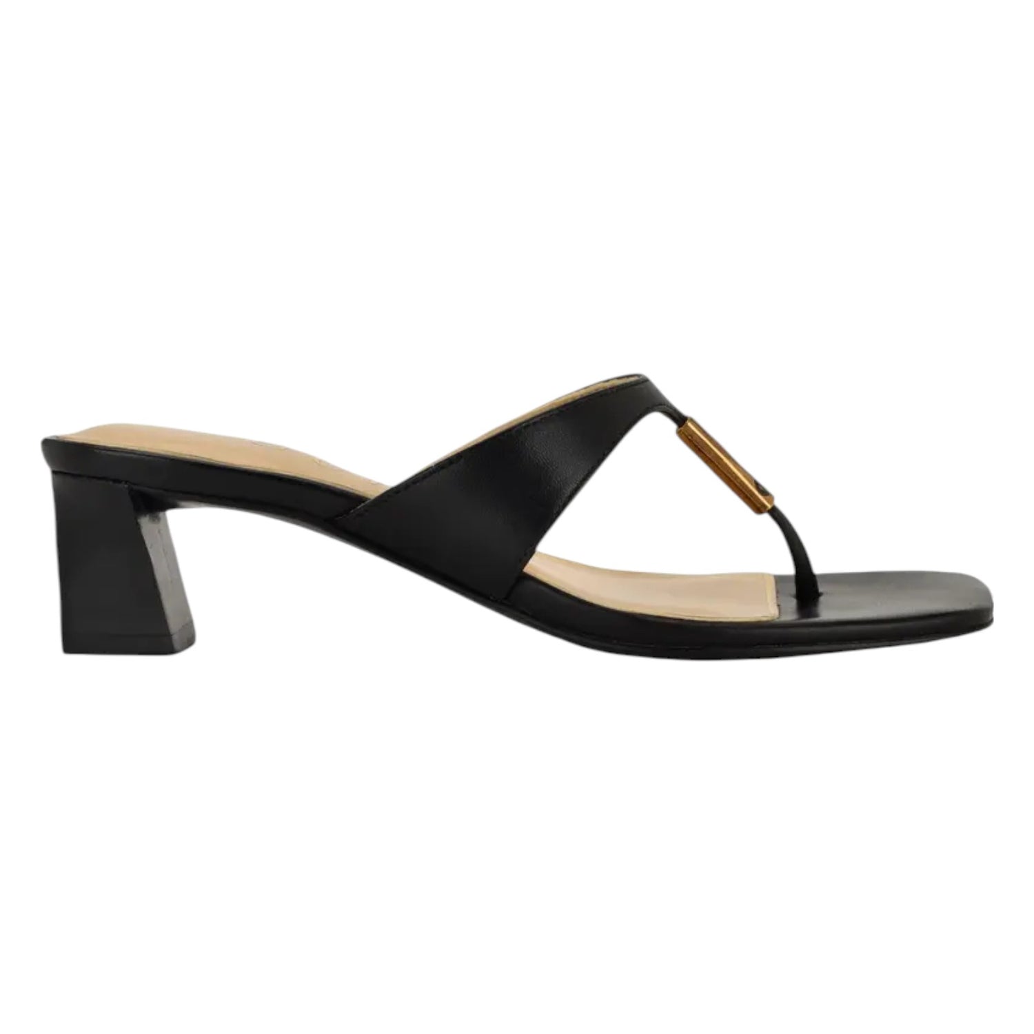 Guess Infradito Donna in Pelle Nera con Tacco Largo Alto 50mm