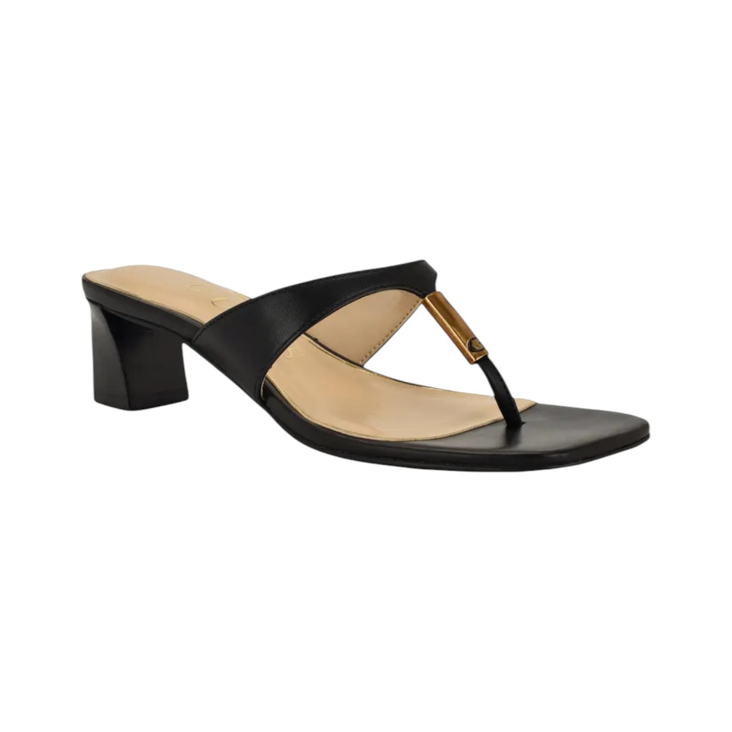 Guess Infradito Donna in Pelle Nera con Tacco Largo Alto 50mm
