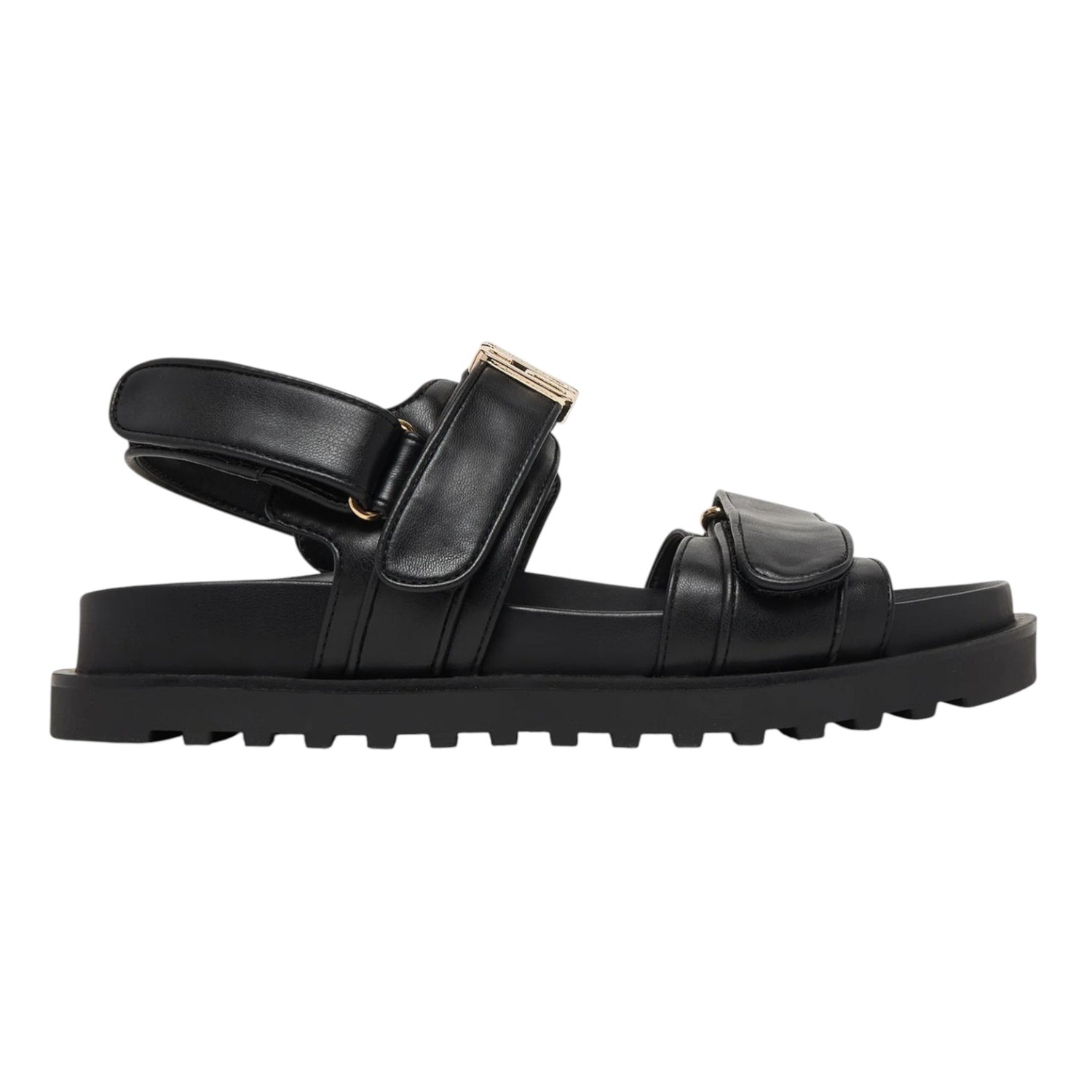 Guess Sandalo Donna in Ecopelle Nera con Strappo e Dettaglio Oro
