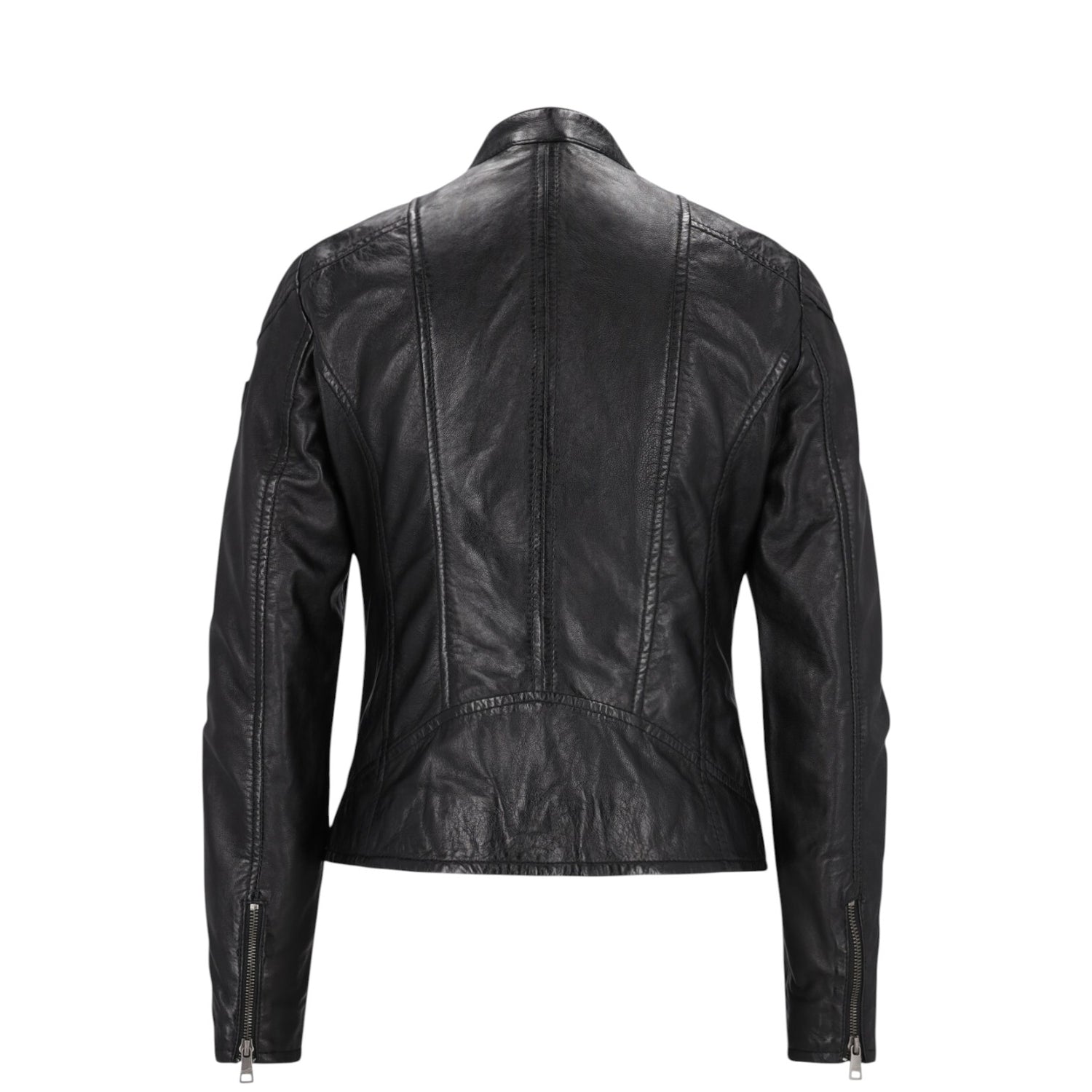 Mauritius Giubbotto da Motociclista Donna in Pelle Nera con Zip e Bottone