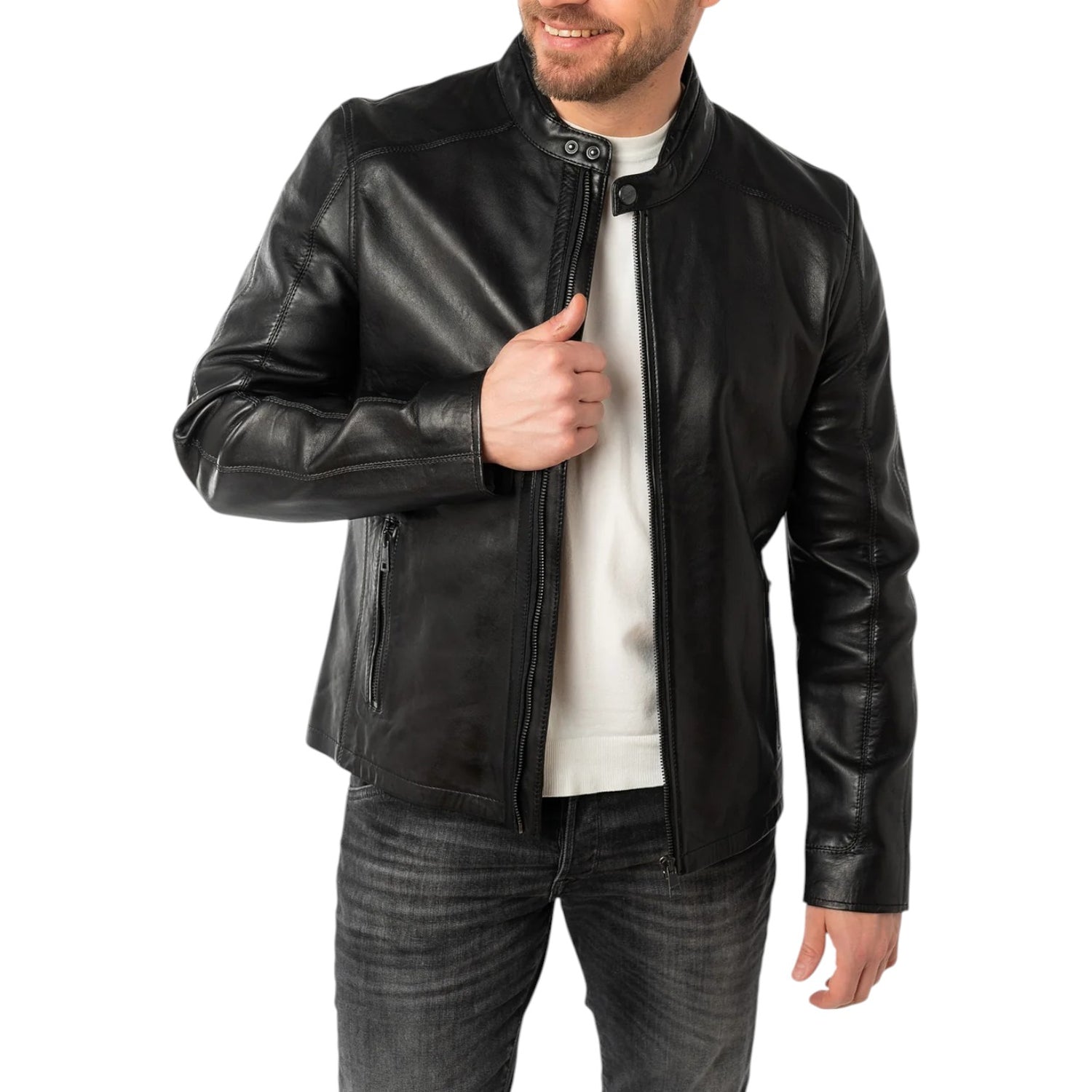 Mauritius Giacca da Motociclista Uomo in Pelle Nera