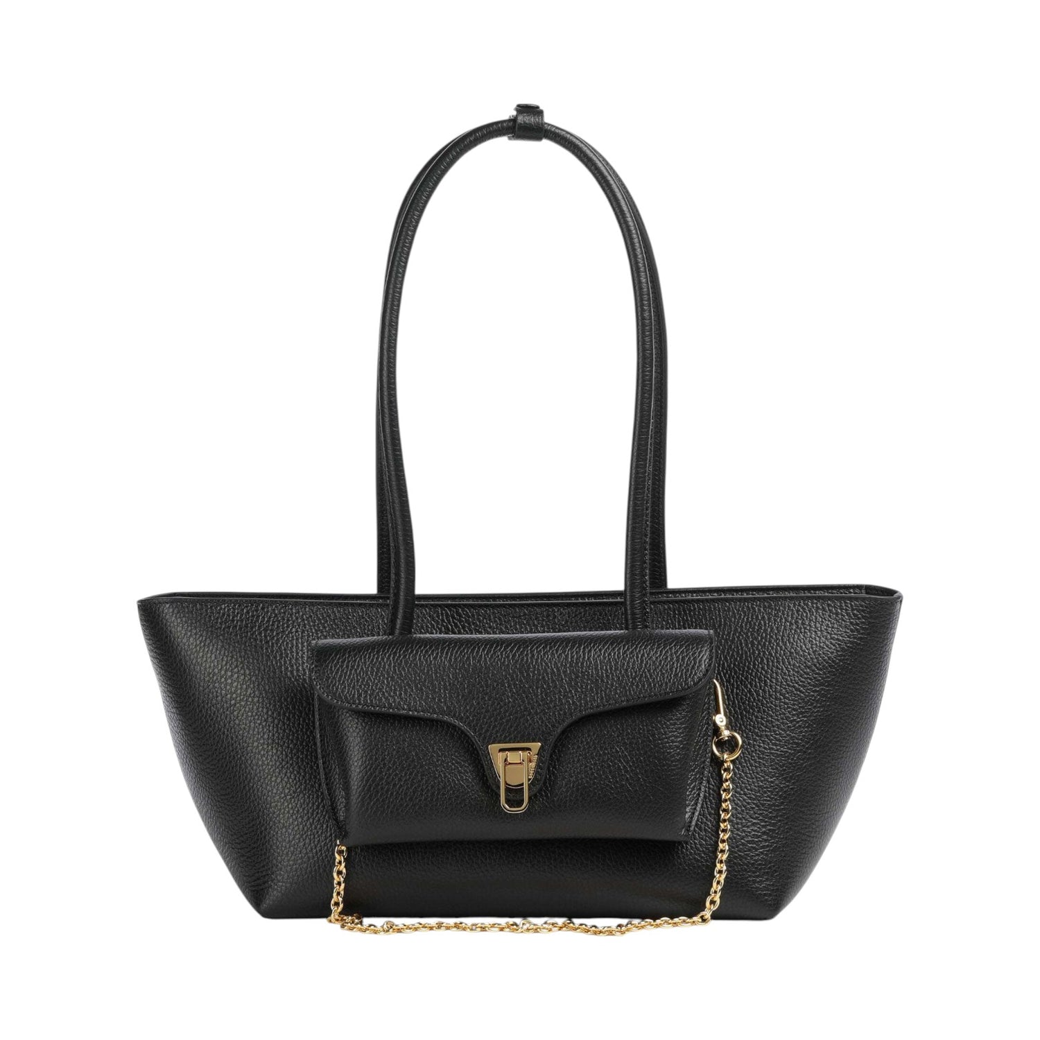 Coccinelle Borsa a Spalla Donna in Pelle Nera con Tracolla Oro e Manici Alti