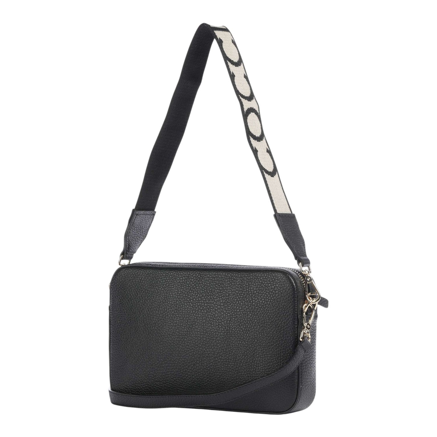Coccinelle Borsa a Spalla Donna Tebe in Pelle Nera con Tracolla Logata