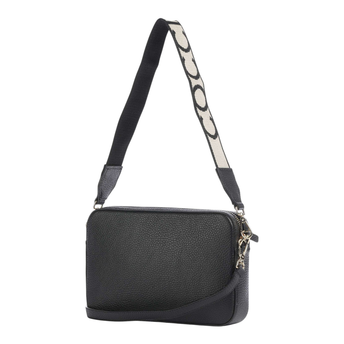 Coccinelle Borsa a Spalla Donna Tebe in Pelle Nera con Tracolla Logata